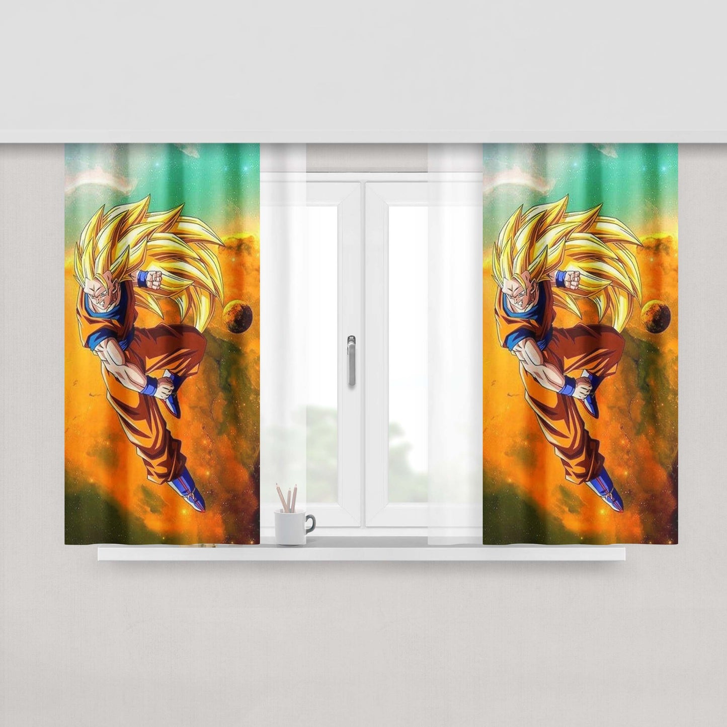 Goku Ssj3 Galaxy Wallpaper Peach Skin Window Curtains