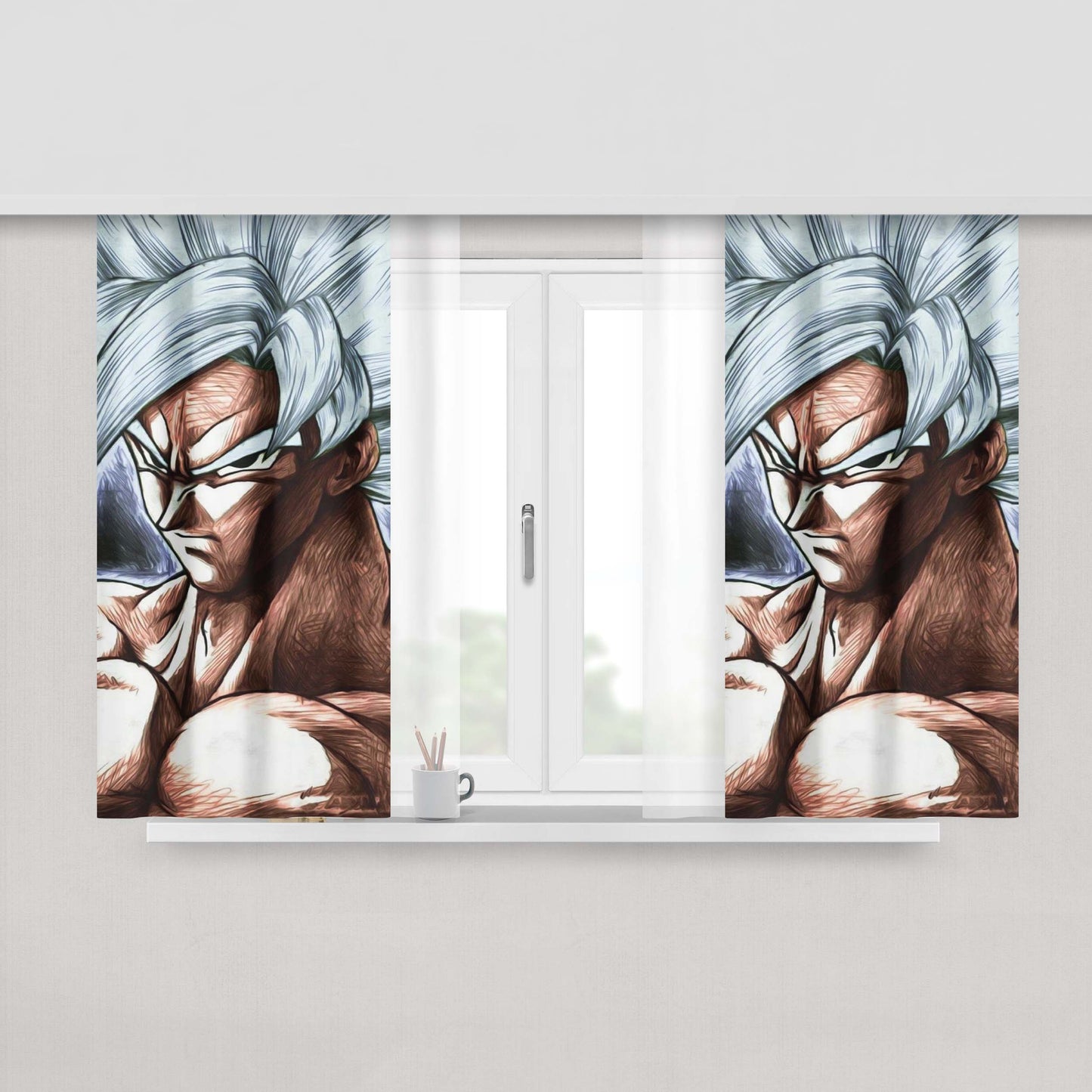 Goku Super Saiyan Sketch Fan Art Peach Skin Window Curtains