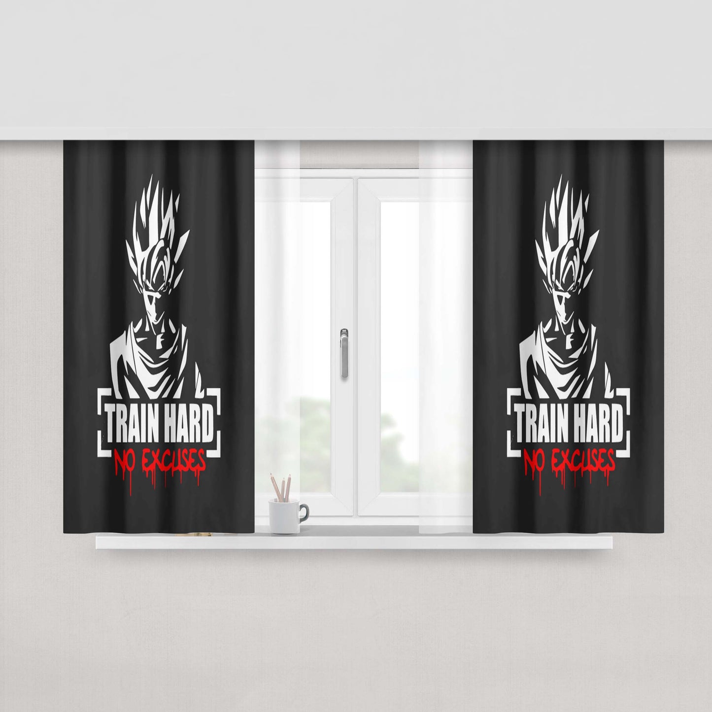 Goku Train Hard No Excuses Peach Skin Window Curtains