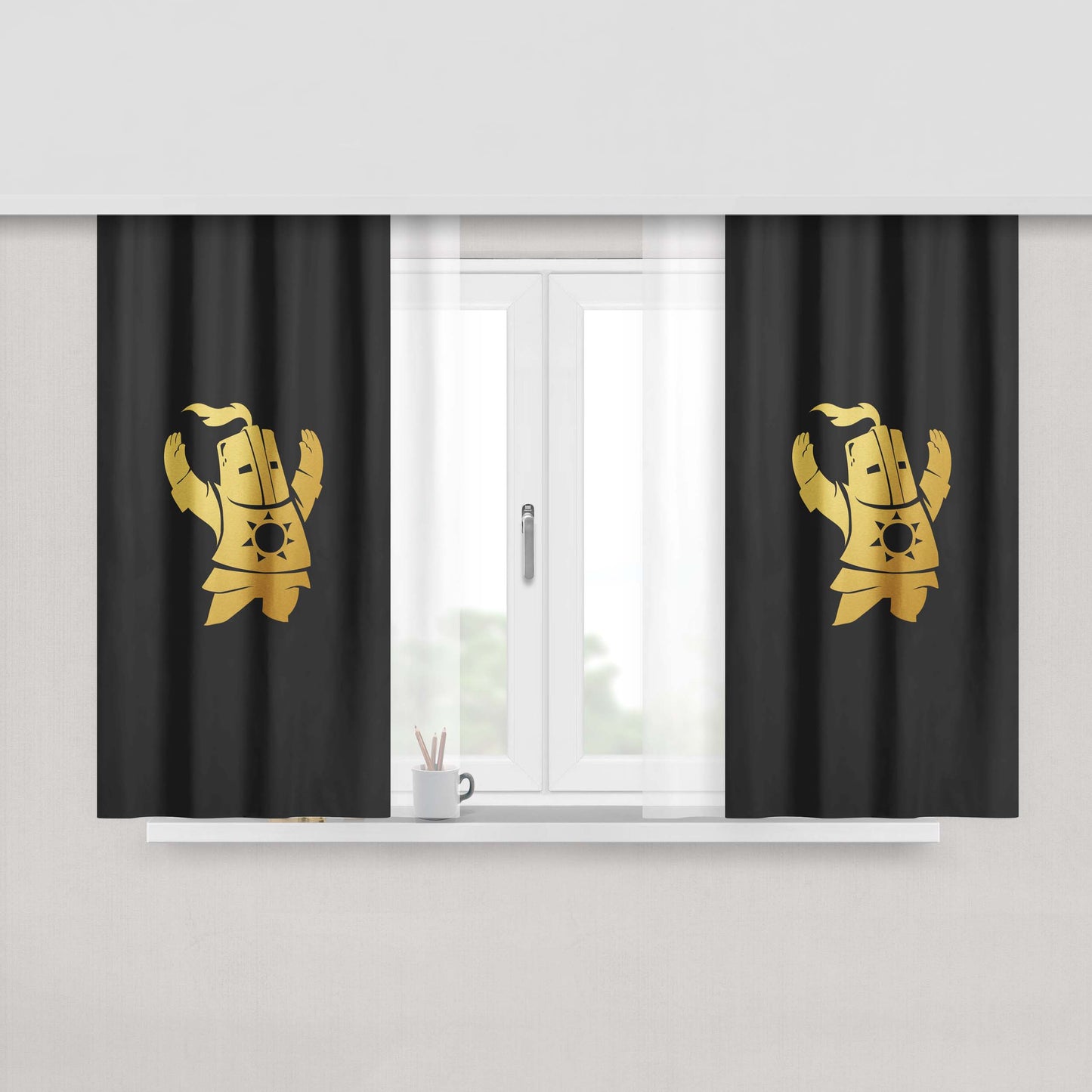 Gold Chibi Dark Souls Praise The Sun Peach Skin Window Curtains