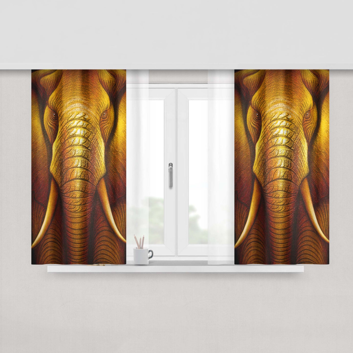Gold Elephant Peach Skin Window Curtains