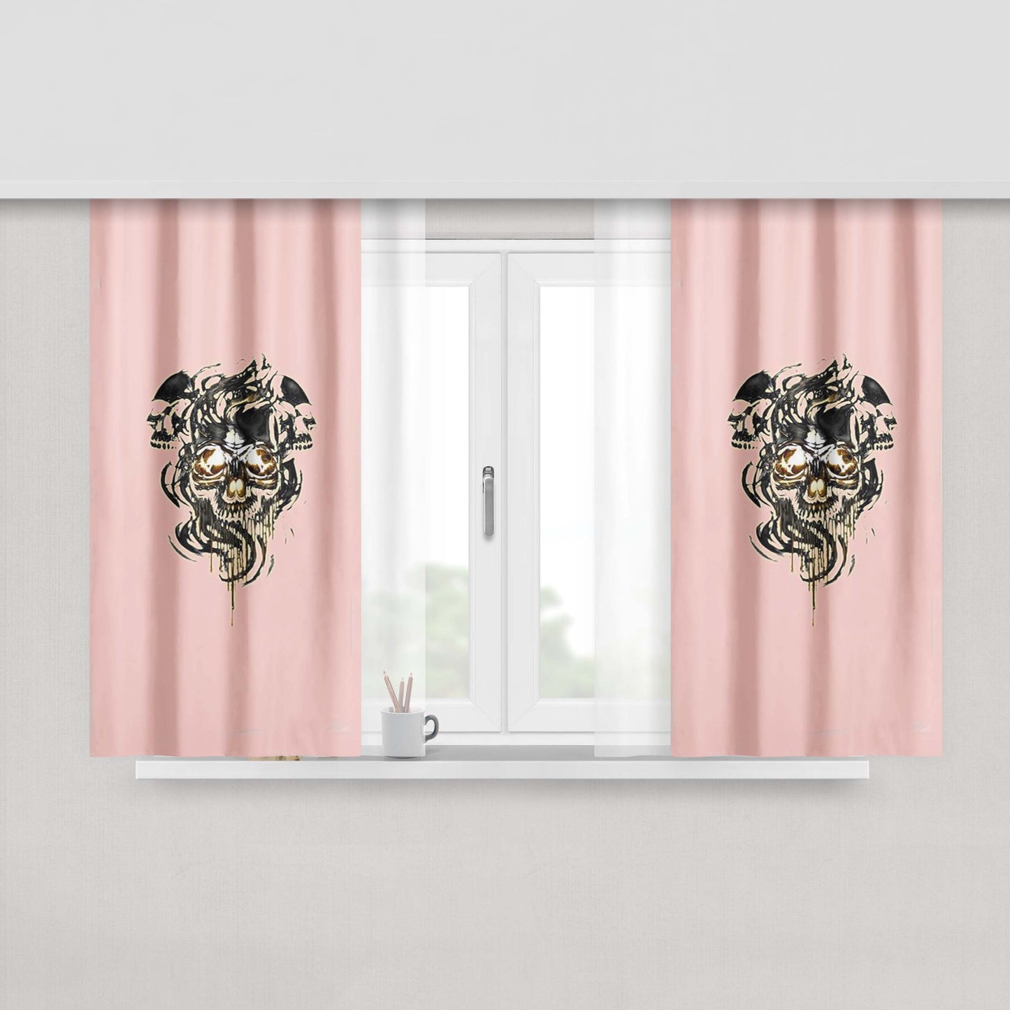 Gold Eyes Smoke Skull Dream Tight Lose Peach Skin Window Curtains