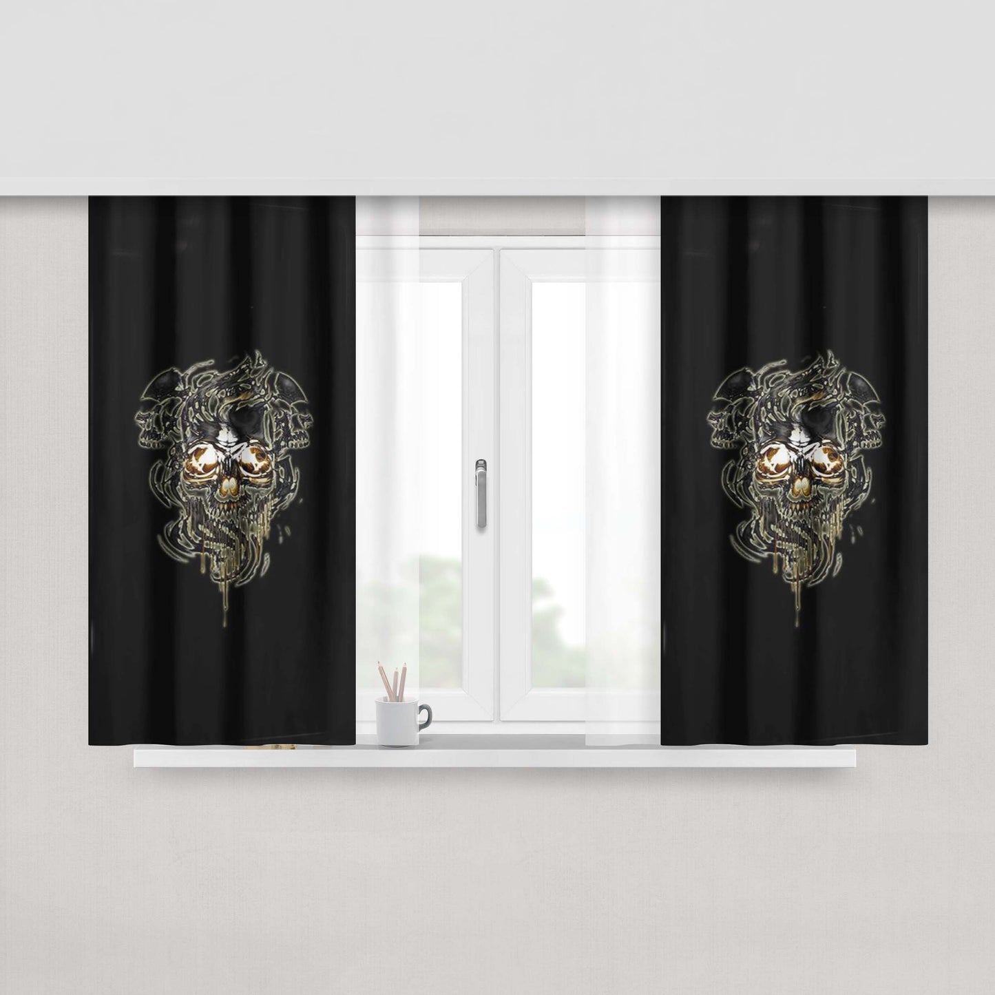 Gold Eyes Smoke Skull Dream Tight Peach Skin Window Curtains
