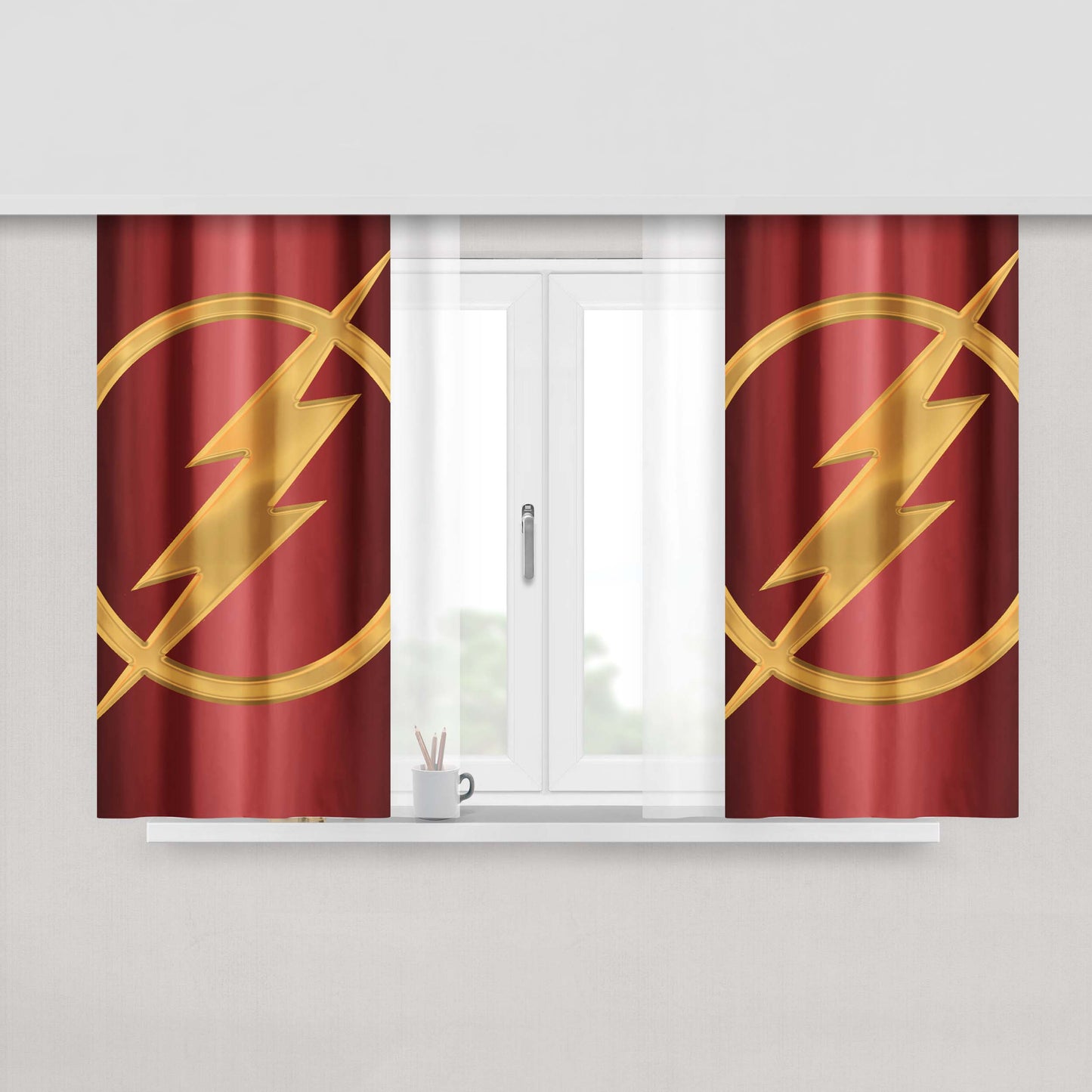 Gold Flash Logo Peach Skin Window Curtains