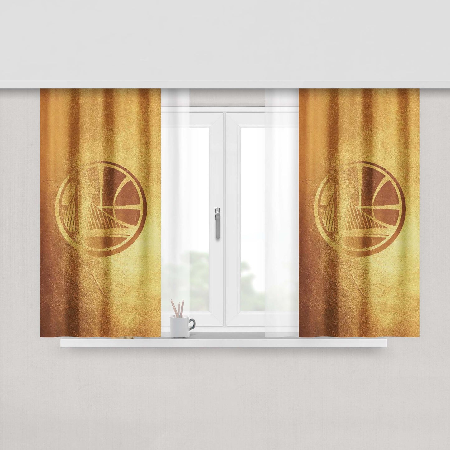 Gold Logo Golden Warriors Wallpaper Peach Skin Window Curtains