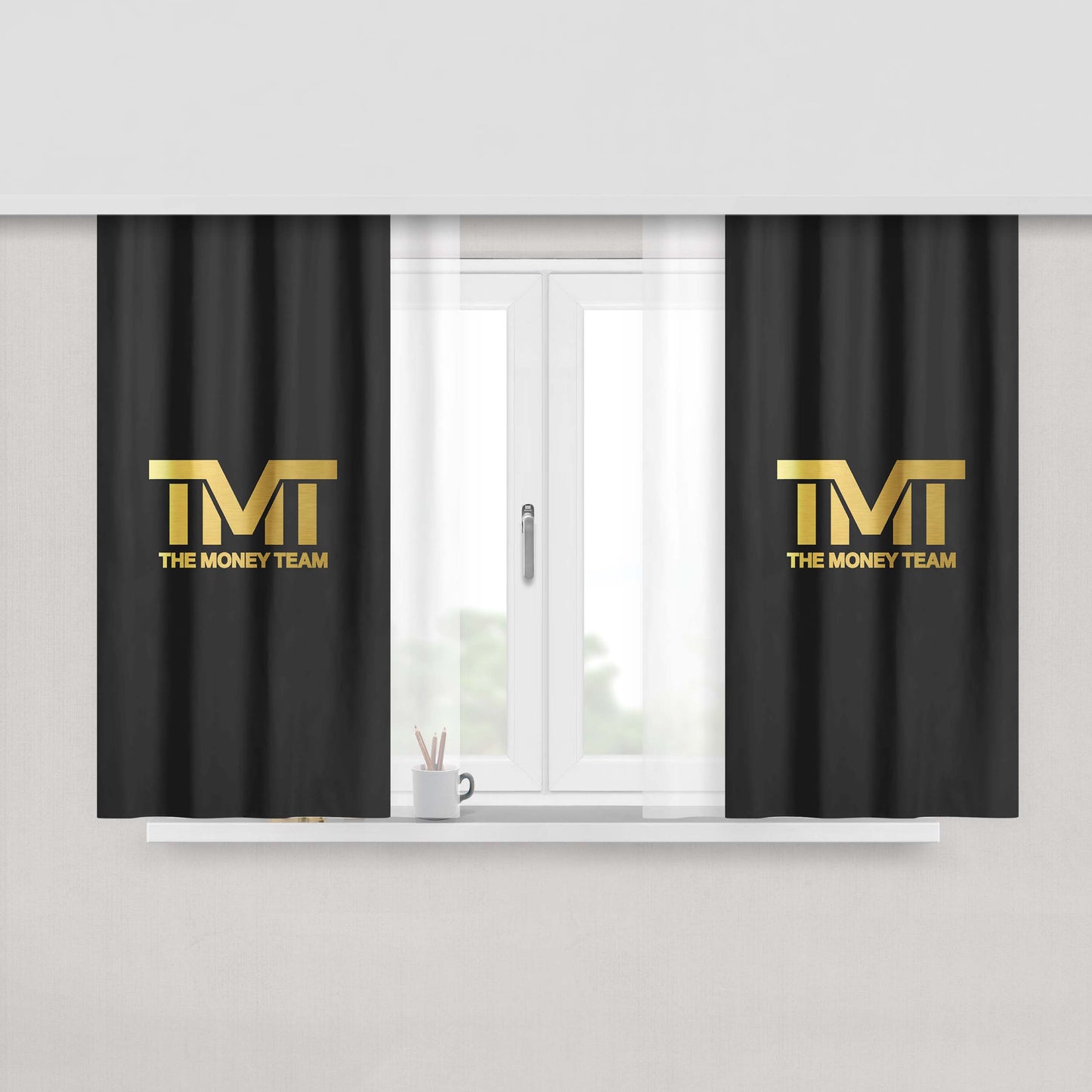 Gold Tmt The Money Team Logo In Gray Peach Skin Window Curtains