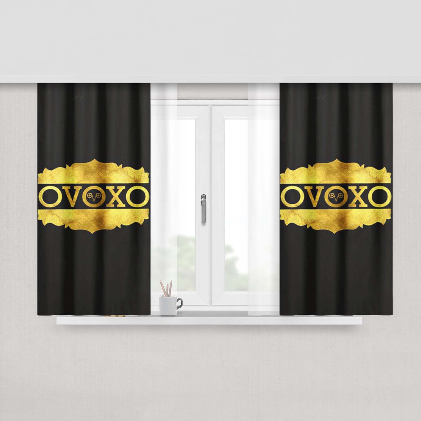 Golden Ovoxo Peach Skin Window Curtains