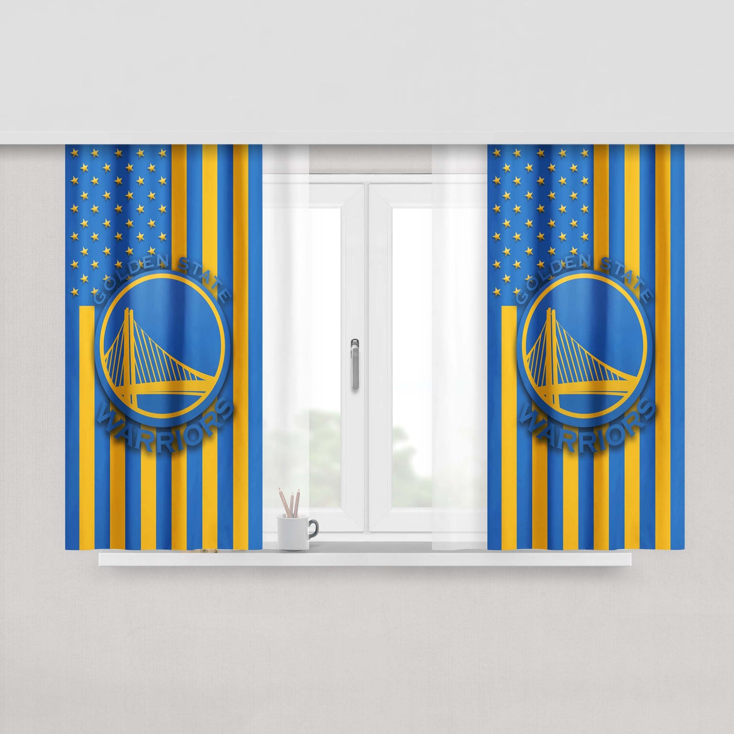 Golden State Warriors Logo Flag Peach Skin Window Curtains