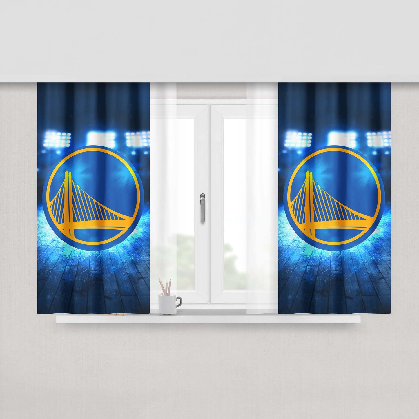 Golden State Warriors Logo Nba Sports Art Illustration Peach Skin Window Curtains
