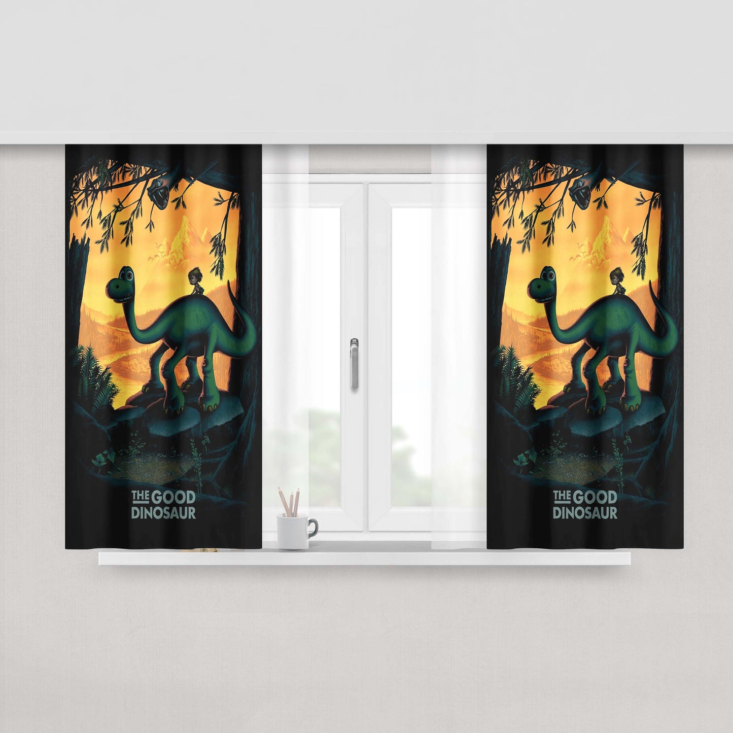 Good Dinosaur Movie Poster Art Peach Skin Window Curtains
