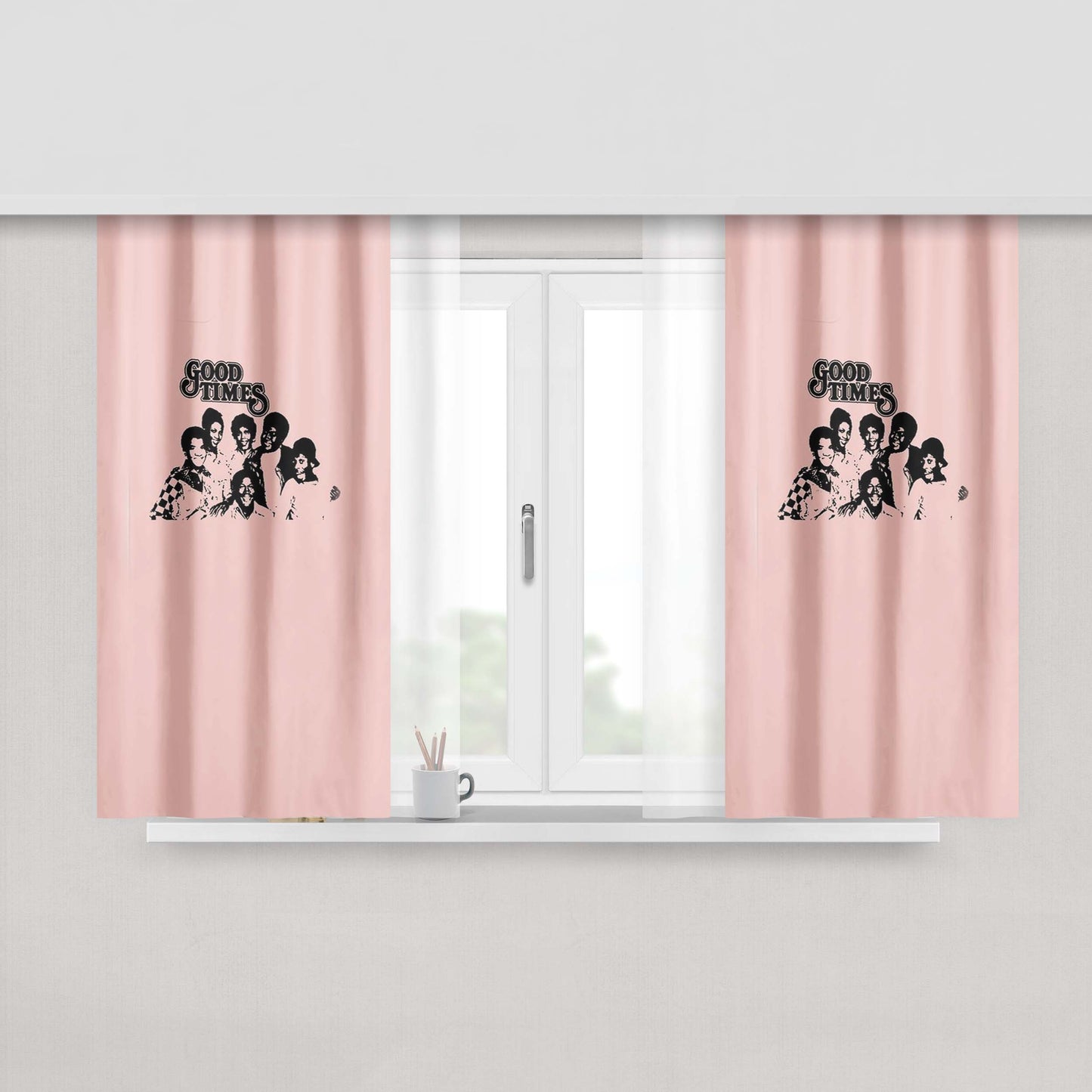 Good Times Tv Show Inspired Cast Picture Funny Humor Peach Skin Window Curtains