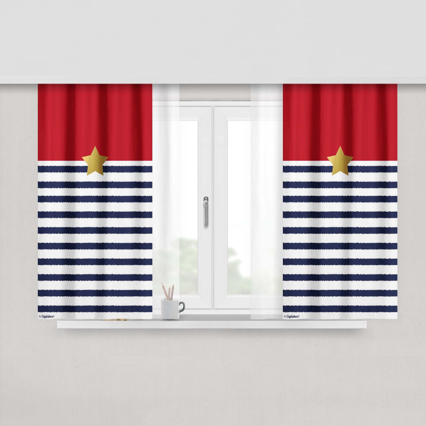 Gorgeous Classic Stripe Gold Star Peach Skin Window Curtains