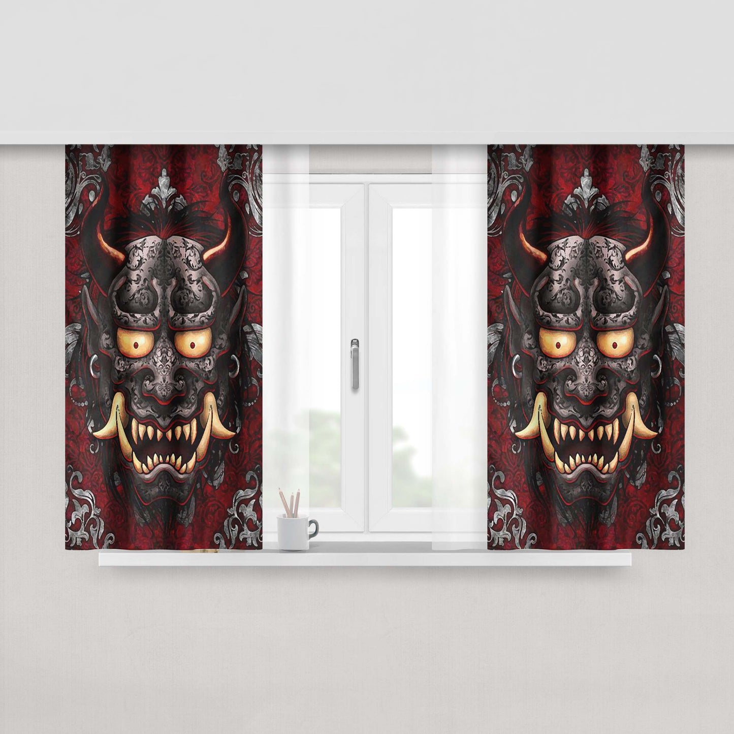 Gothic Oni Sherpa Grotesque Demon Peach Skin Window Curtains