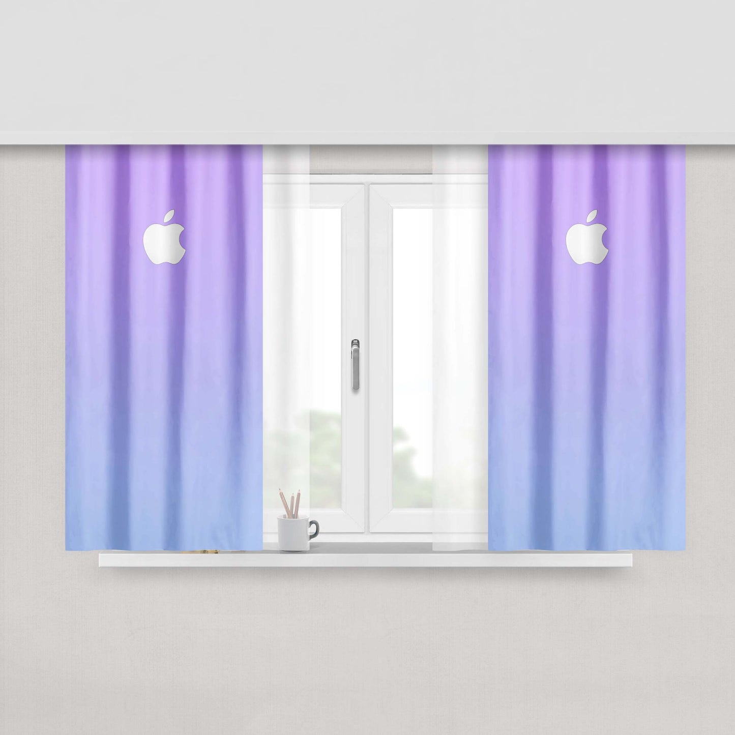 Gradient Fade Purple Blue Peach Skin Window Curtains