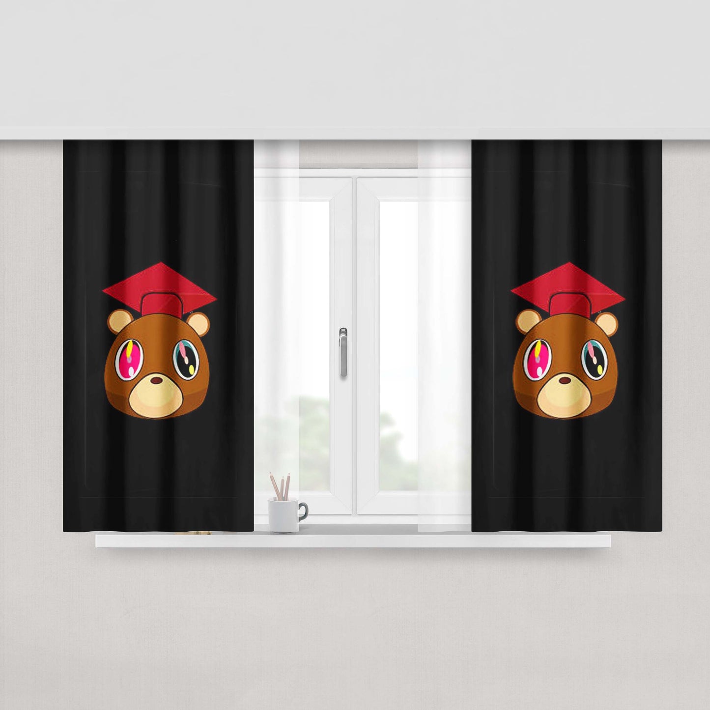 Graduation Bear Dropout Yeezus Peach Skin Window Curtains