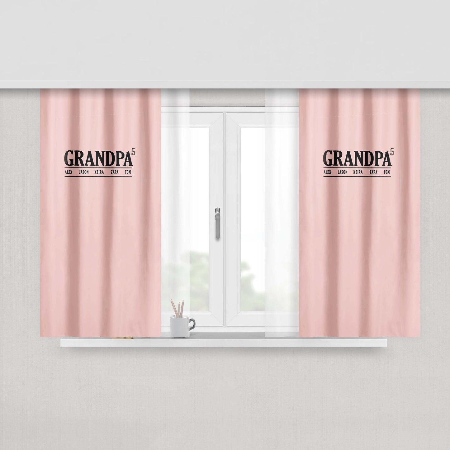 Grandpa With Kids Names Granfather Birthday Gift Fathers Day Peach Skin Window Curtains
