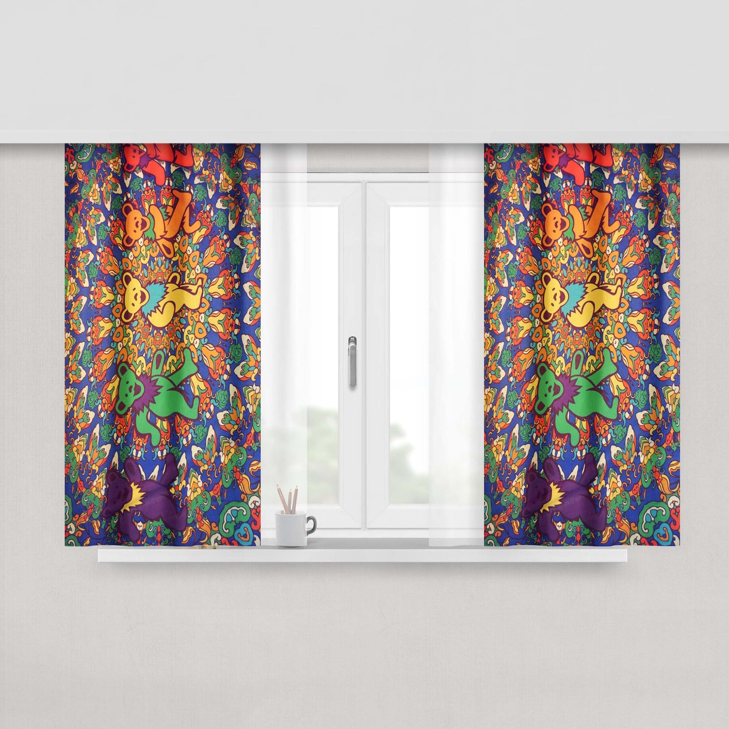 Grateful Dead Tie Dye Tapestry Peach Skin Window Curtains