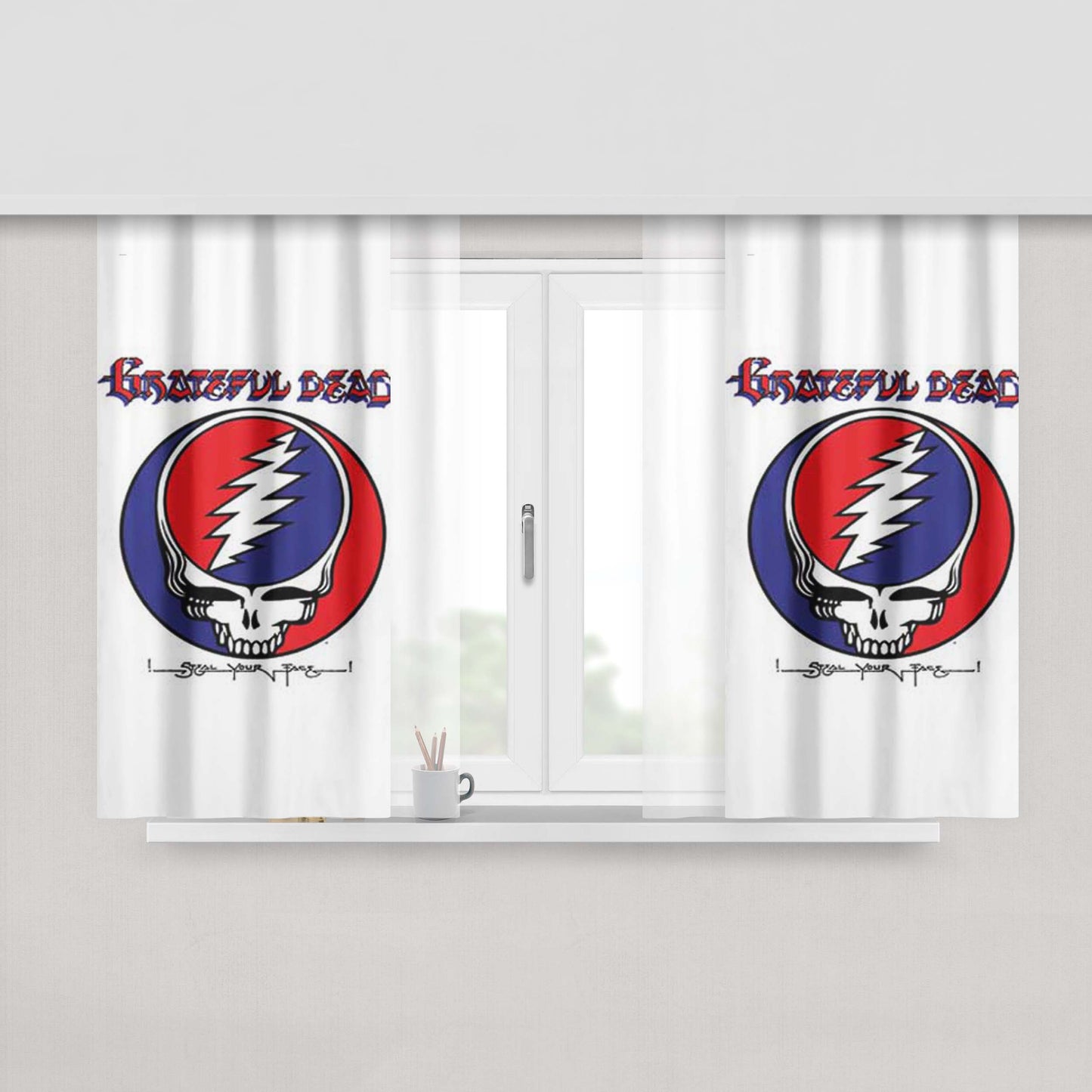 Grateful Dead White-Skull Logo Peach Skin Window Curtains