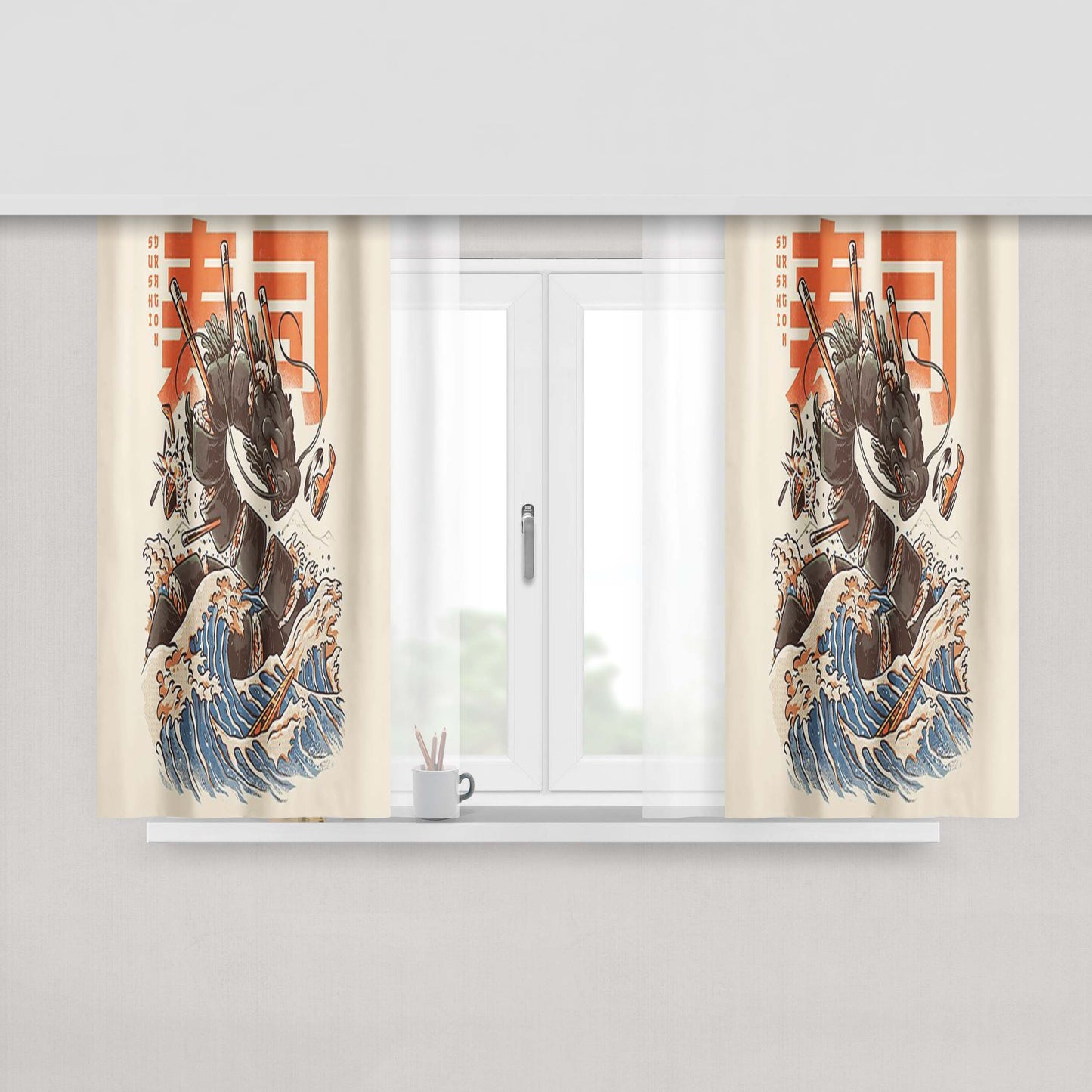 Great Sushi Dragon Peach Skin Window Curtains