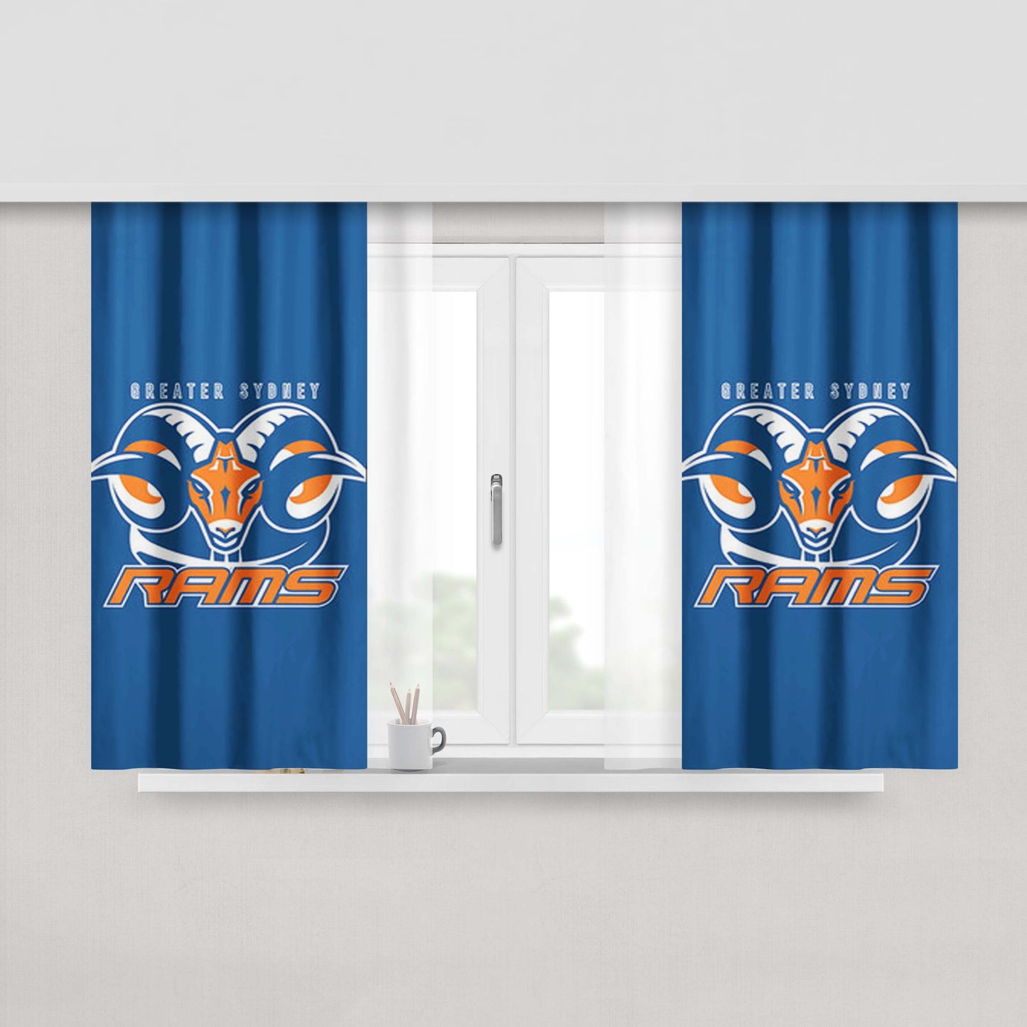 Greater Sydney Rams Logo Blue Peach Skin Window Curtains