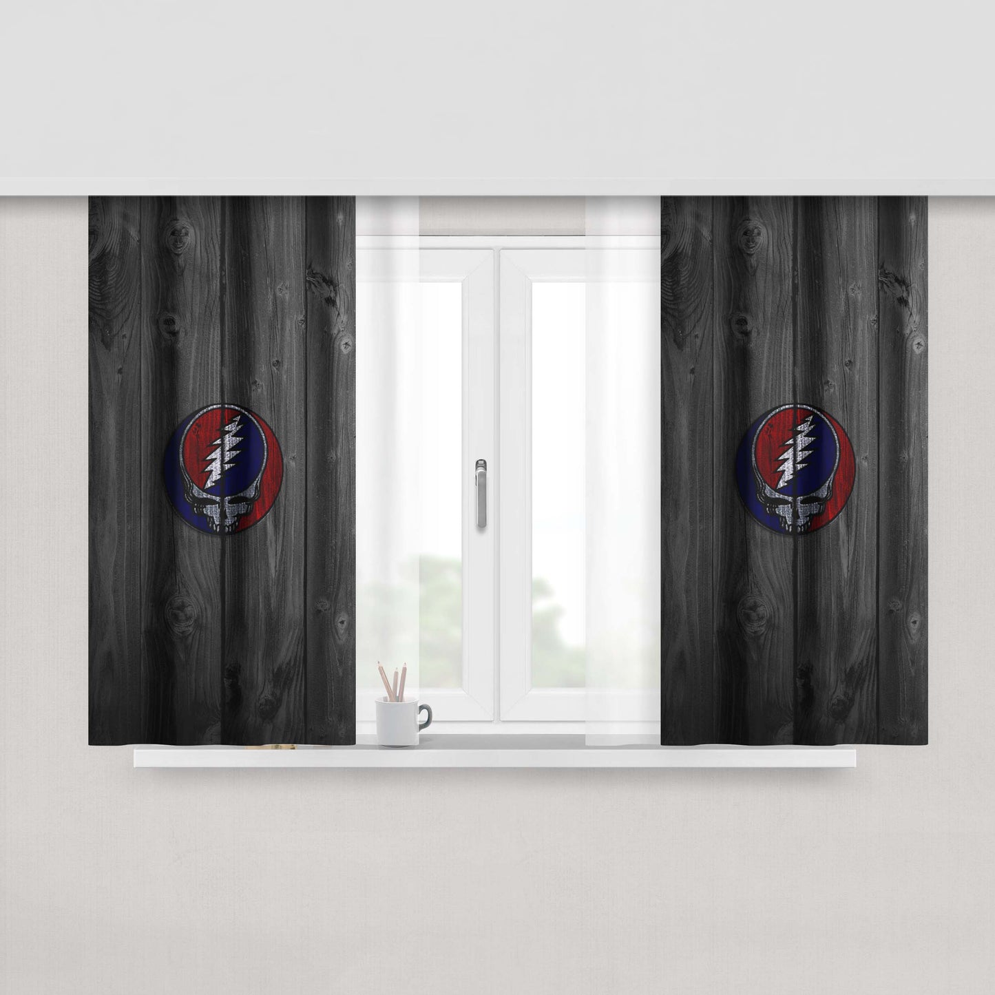 Greatful Dead Scarlet Begonias Wood Iphone5 Logo Dark Wood Peach Skin Window Curtains