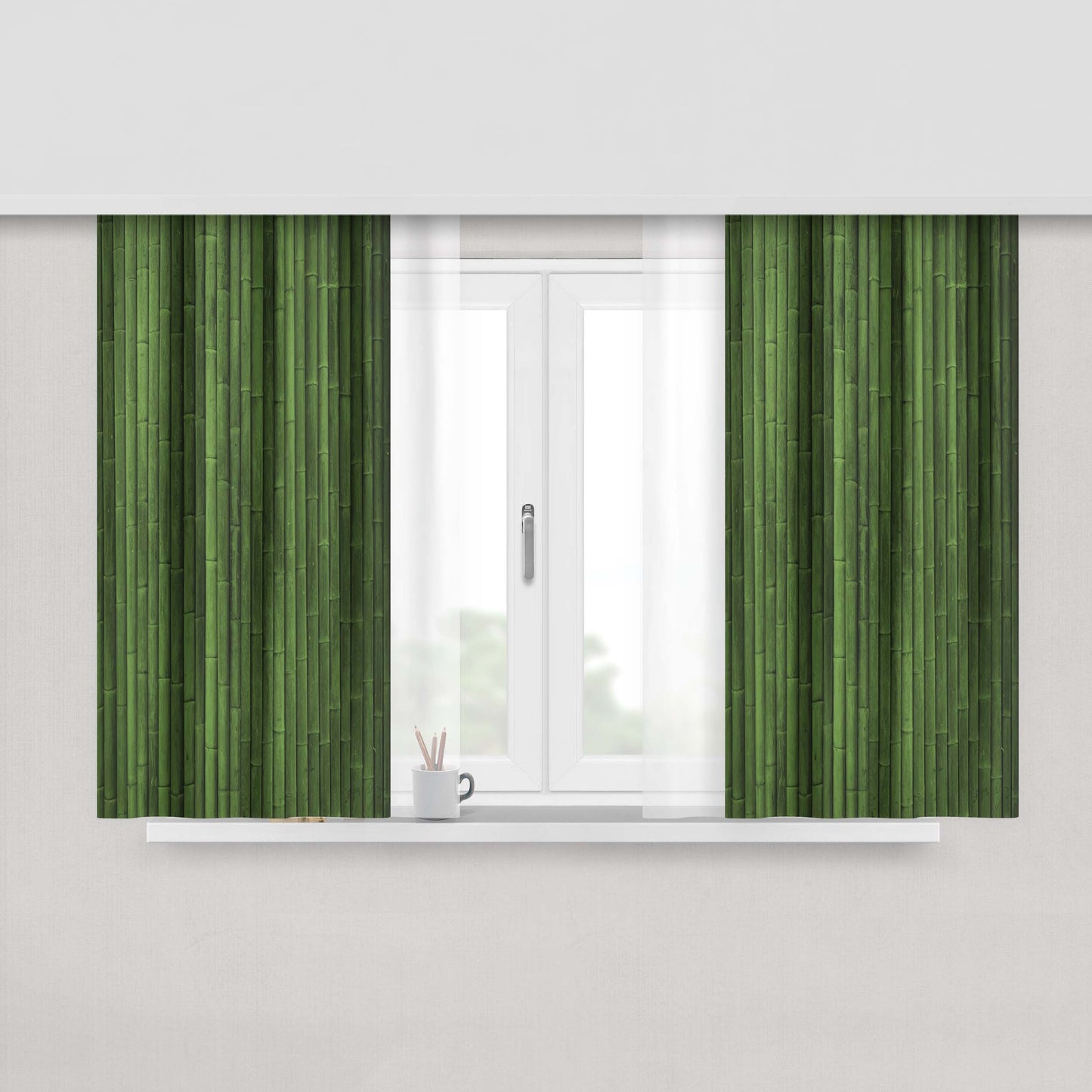 Green Bamboo Texture Peach Skin Window Curtains