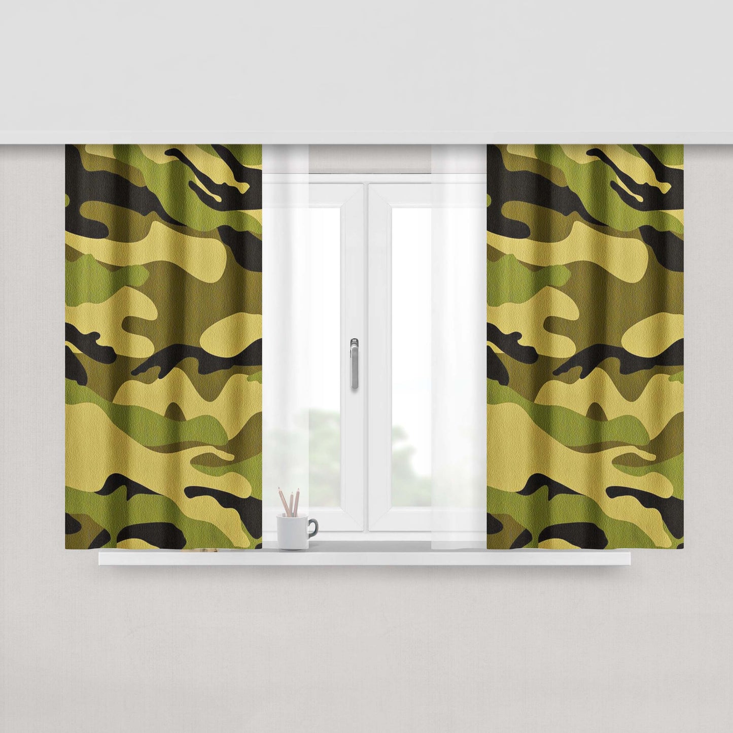 Green Camo Military Texture Peach Skin Window Curtains