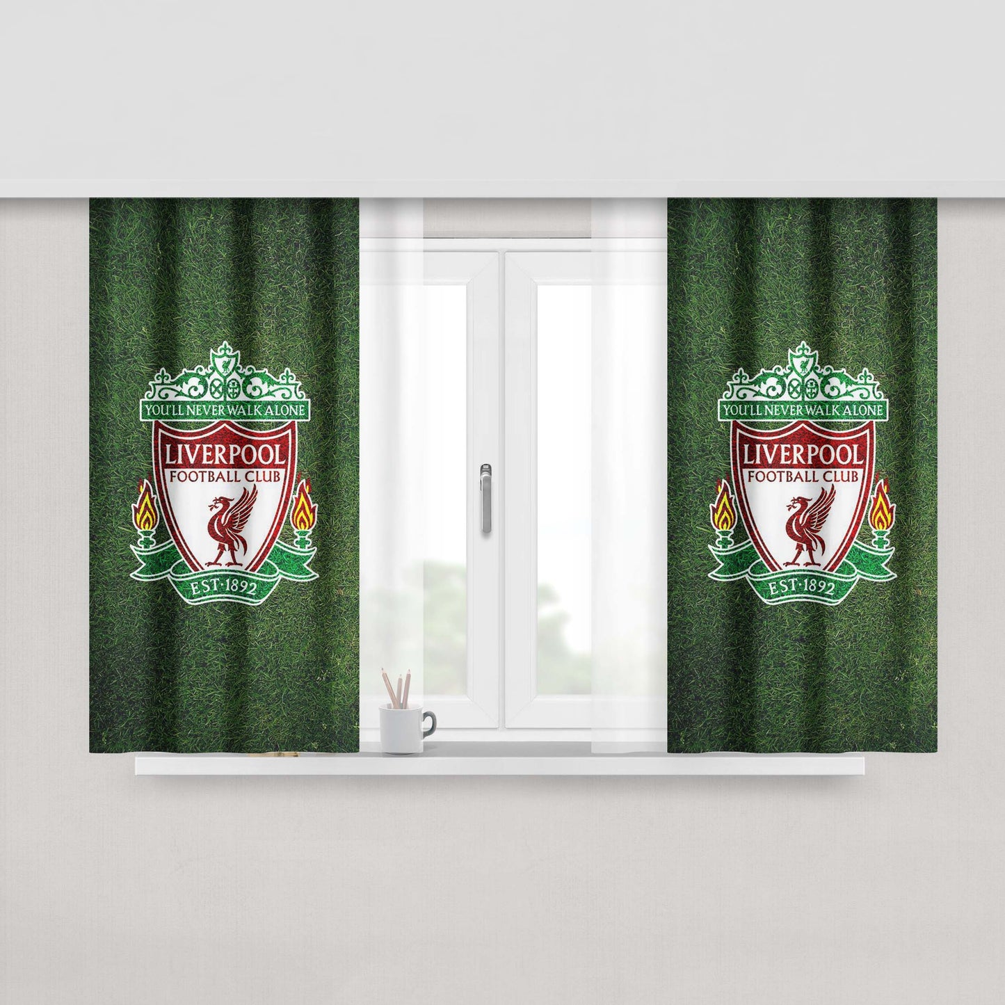 Green Field Liverpool Logo Football Club Peach Skin Window Curtains