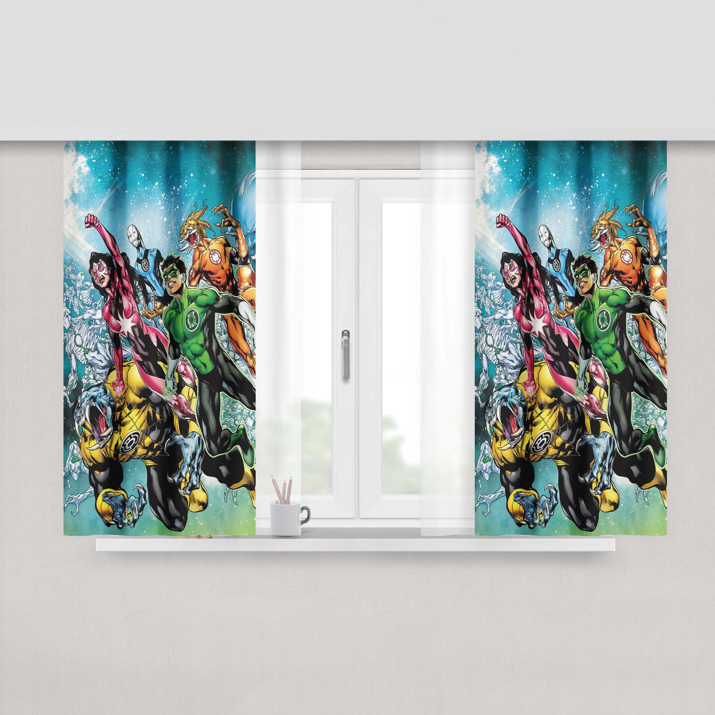 Green Lantern Full Char Peach Skin Window Curtains