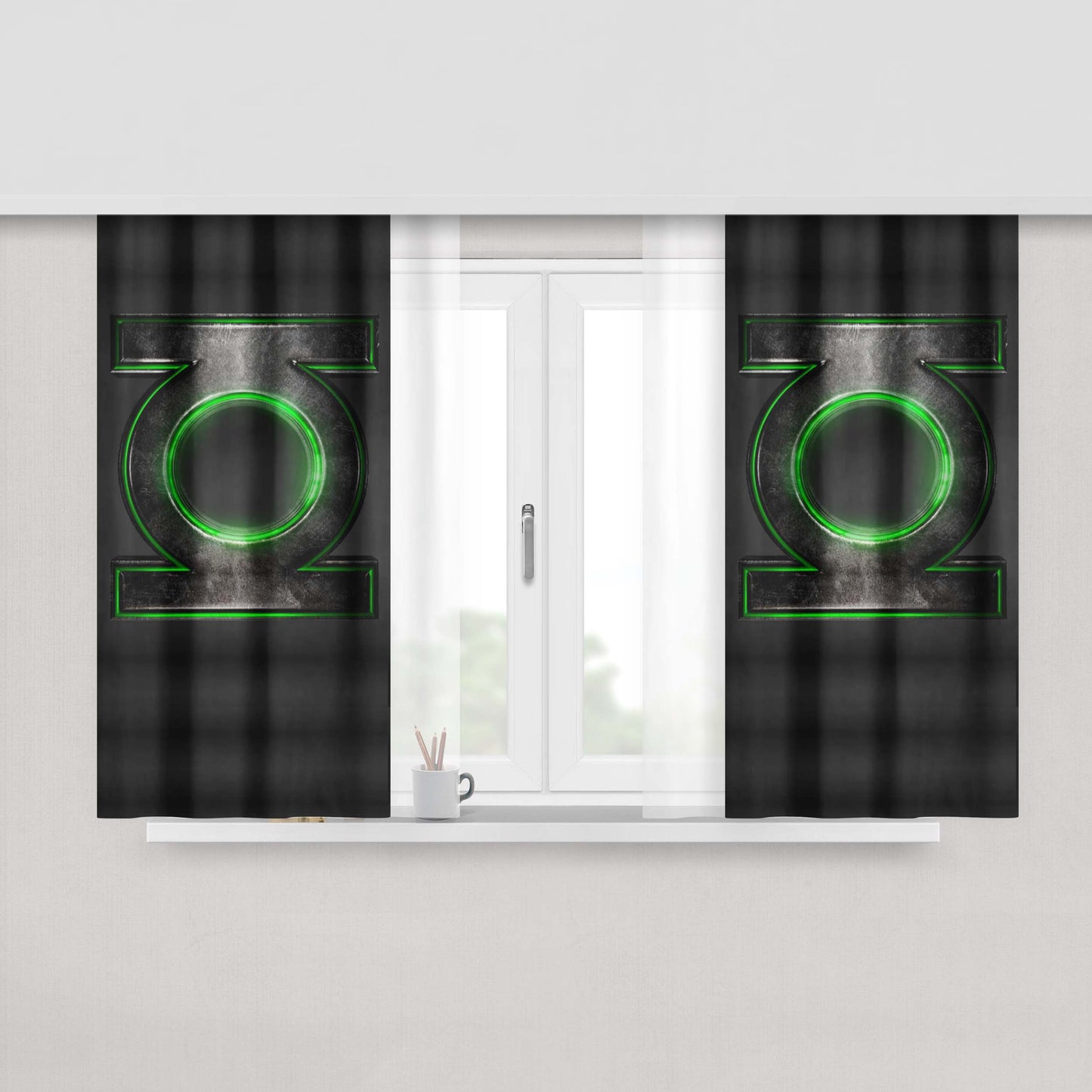 Green Lantern Logo Peach Skin Window Curtains