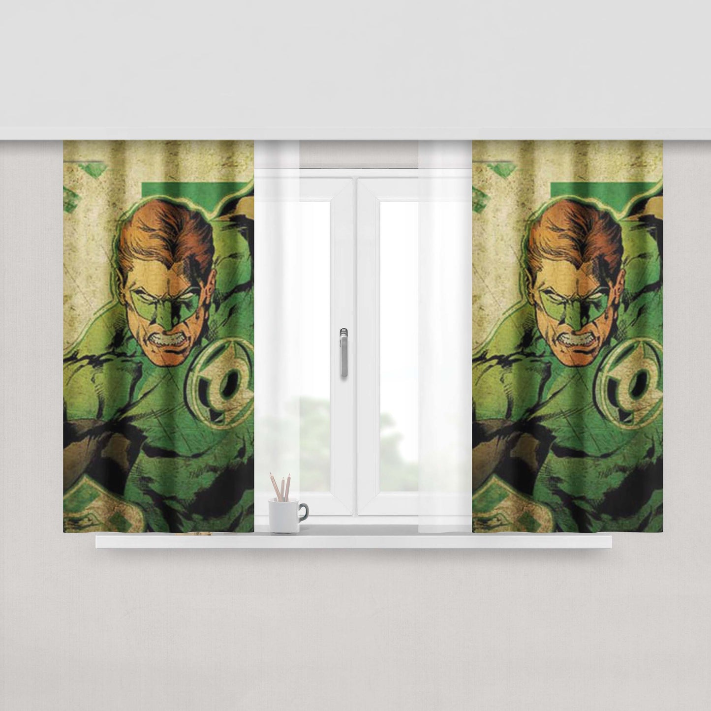 Green Lantern Scratched Peach Skin Window Curtains
