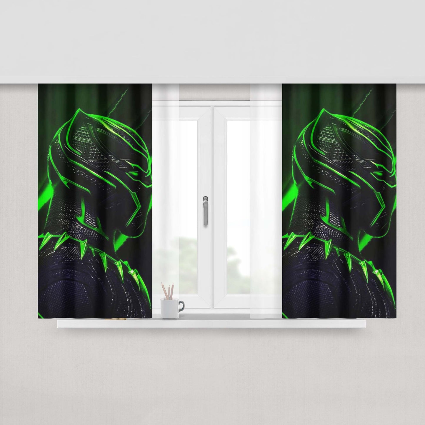 Green Light Black Panther Peach Skin Window Curtains