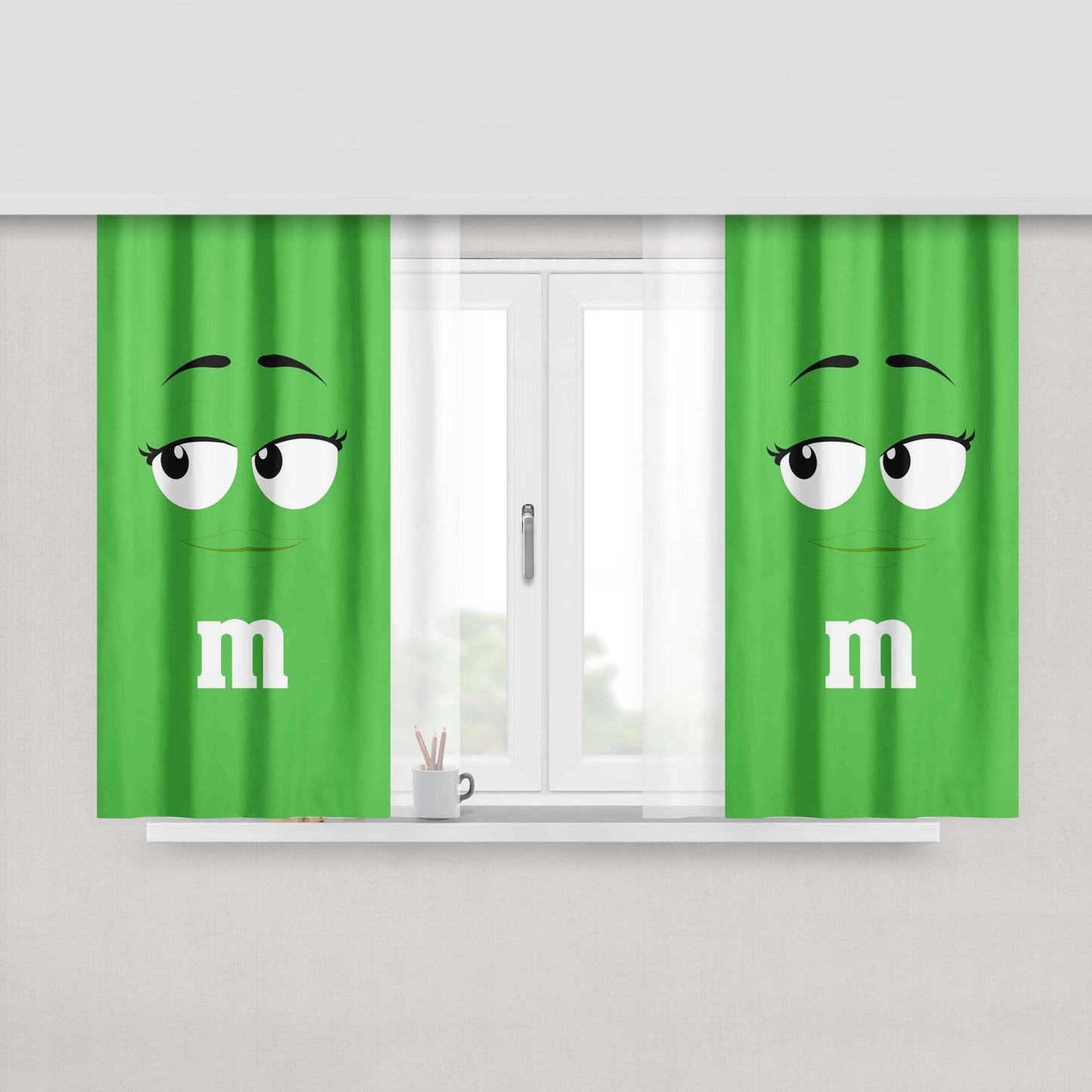 Green M&M Face Boring Peach Skin Window Curtains
