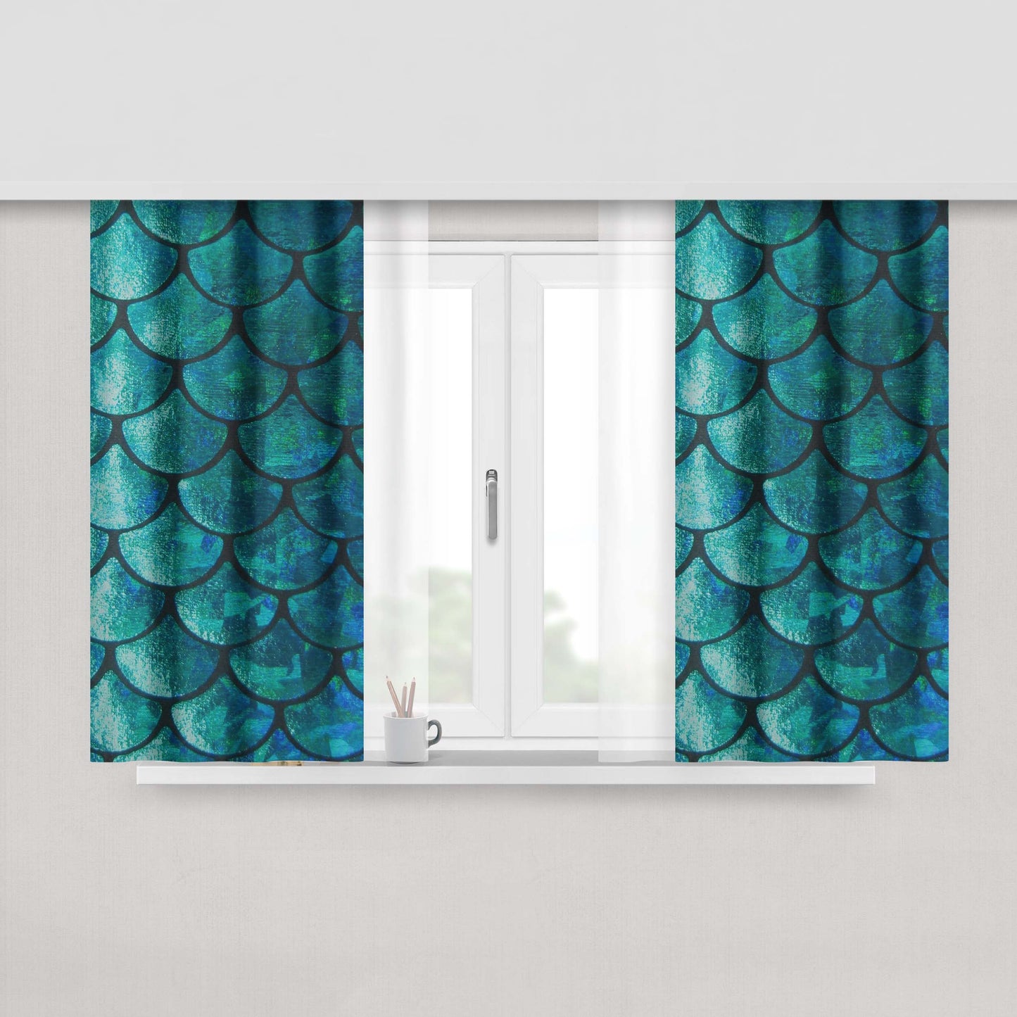 Green Metalic Skin Mermaid Texture Peach Skin Window Curtains