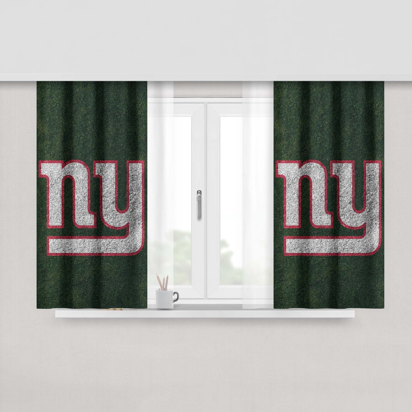 Green New York Giants Logo Peach Skin Window Curtains