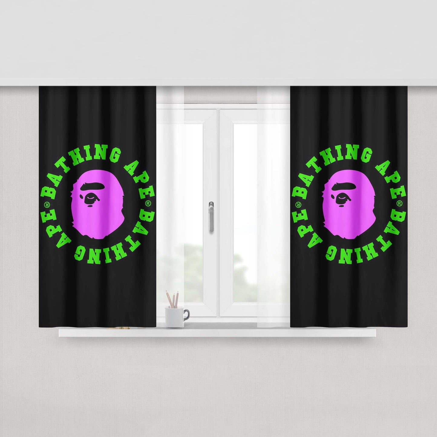 Green Pink Bape Style Peach Skin Window Curtains