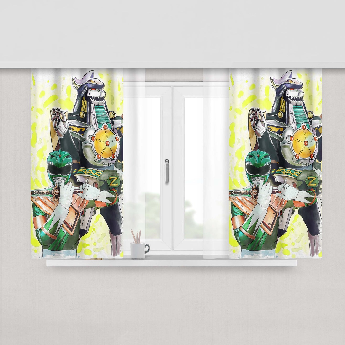 Green Power Rangers Artwork Peach Skin Window Curtains