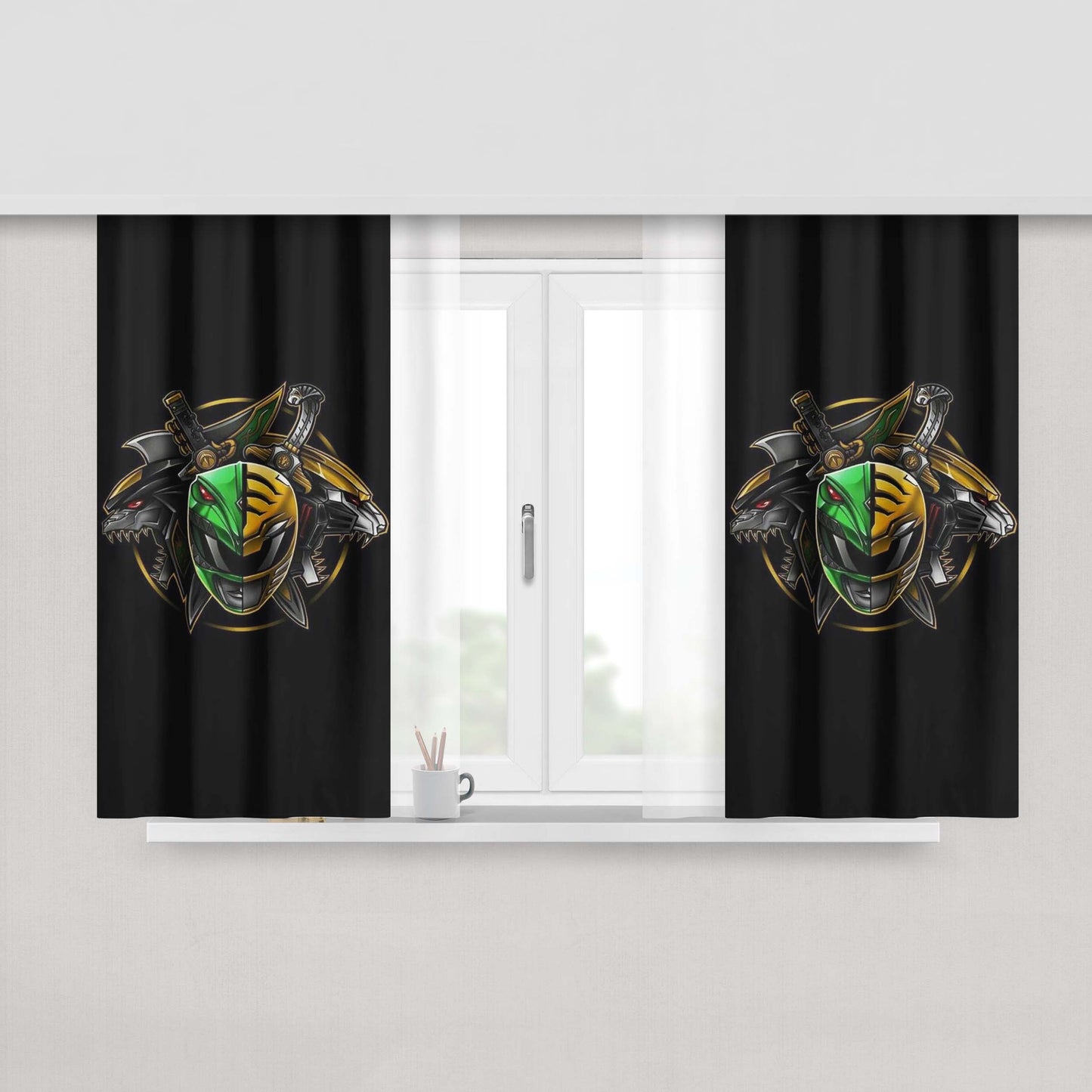 Green Ranger And White Ranger Wallpaper Peach Skin Window Curtains