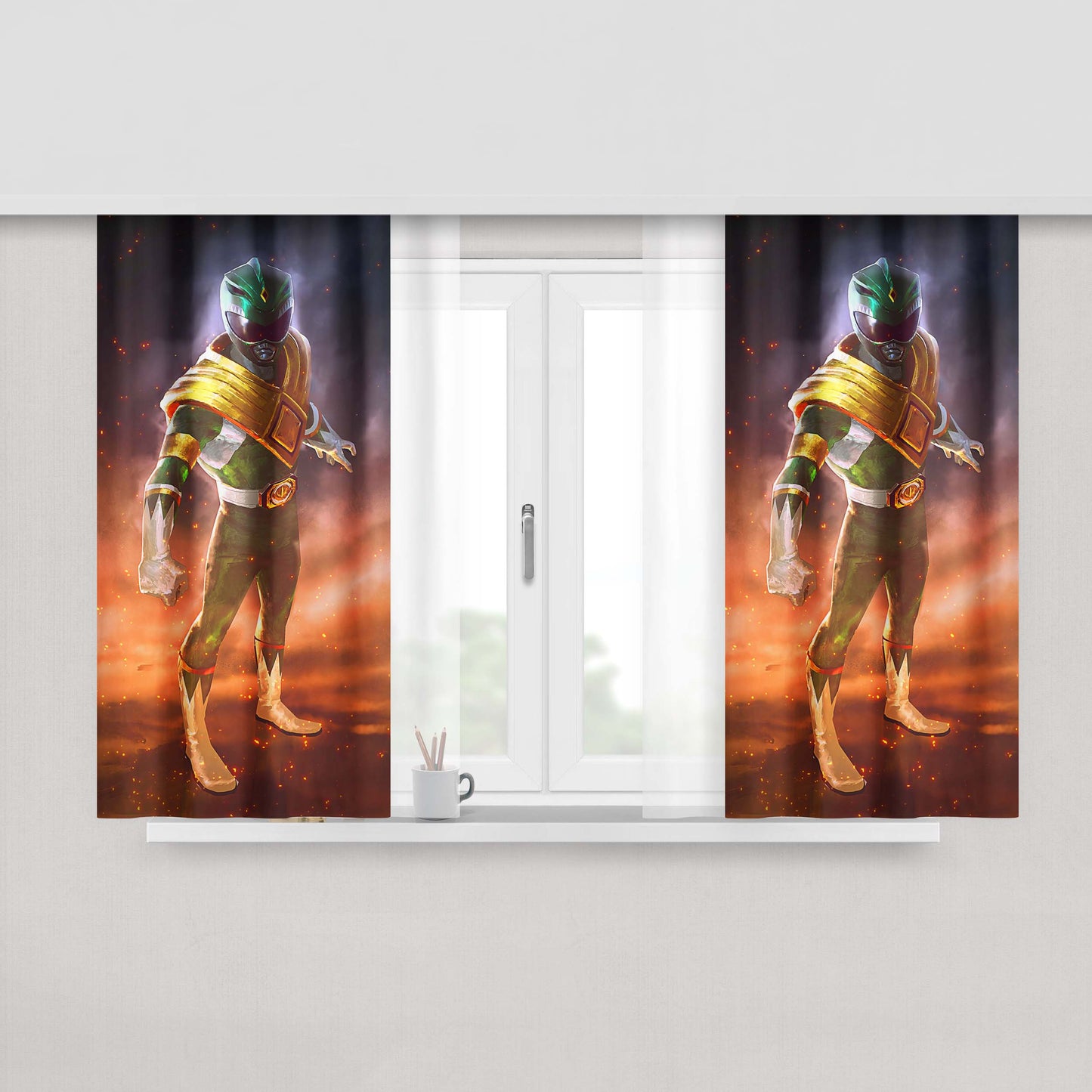 Green Rangers Artwork Peach Skin Window Curtains