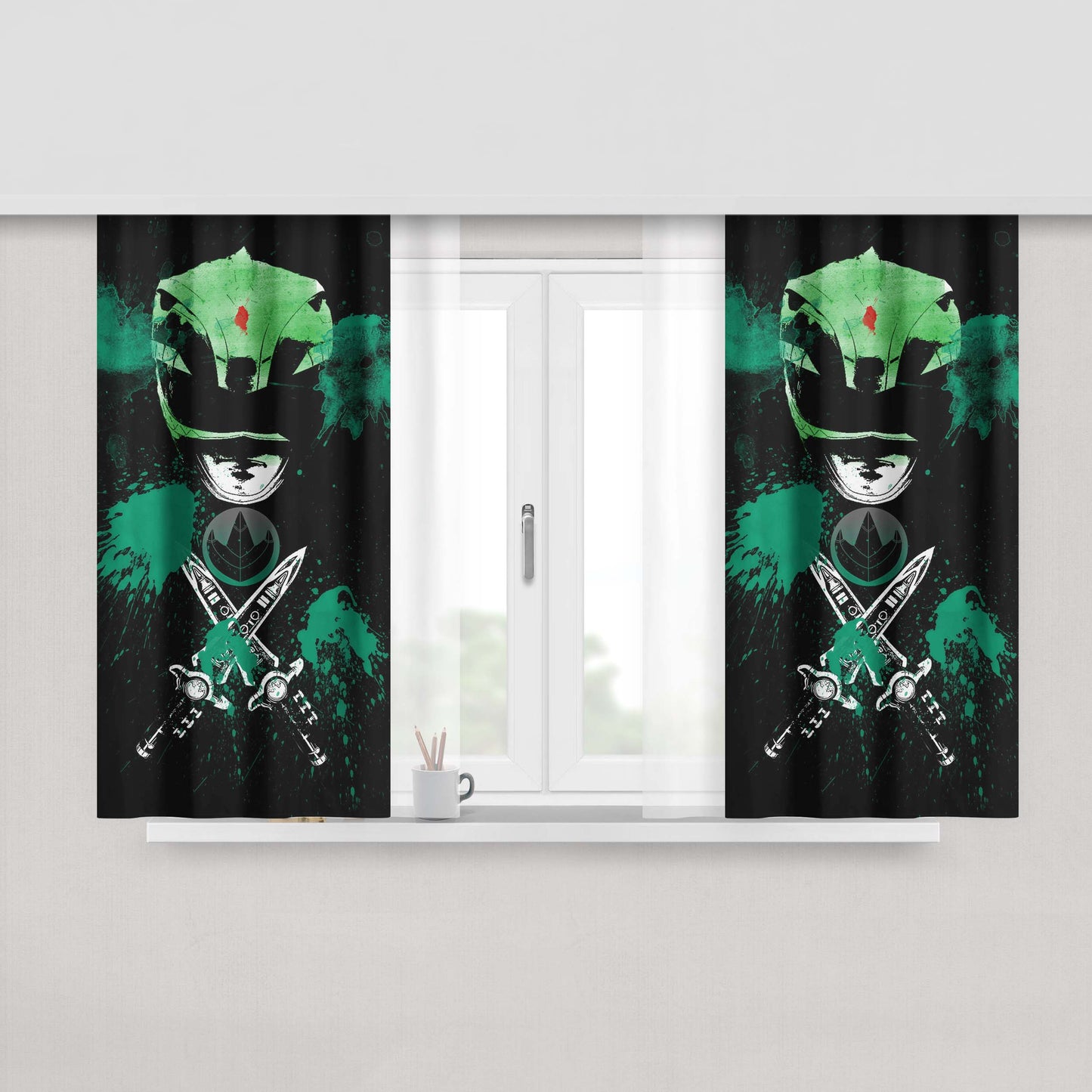 Green Rangers Splat Brushes Art Peach Skin Window Curtains
