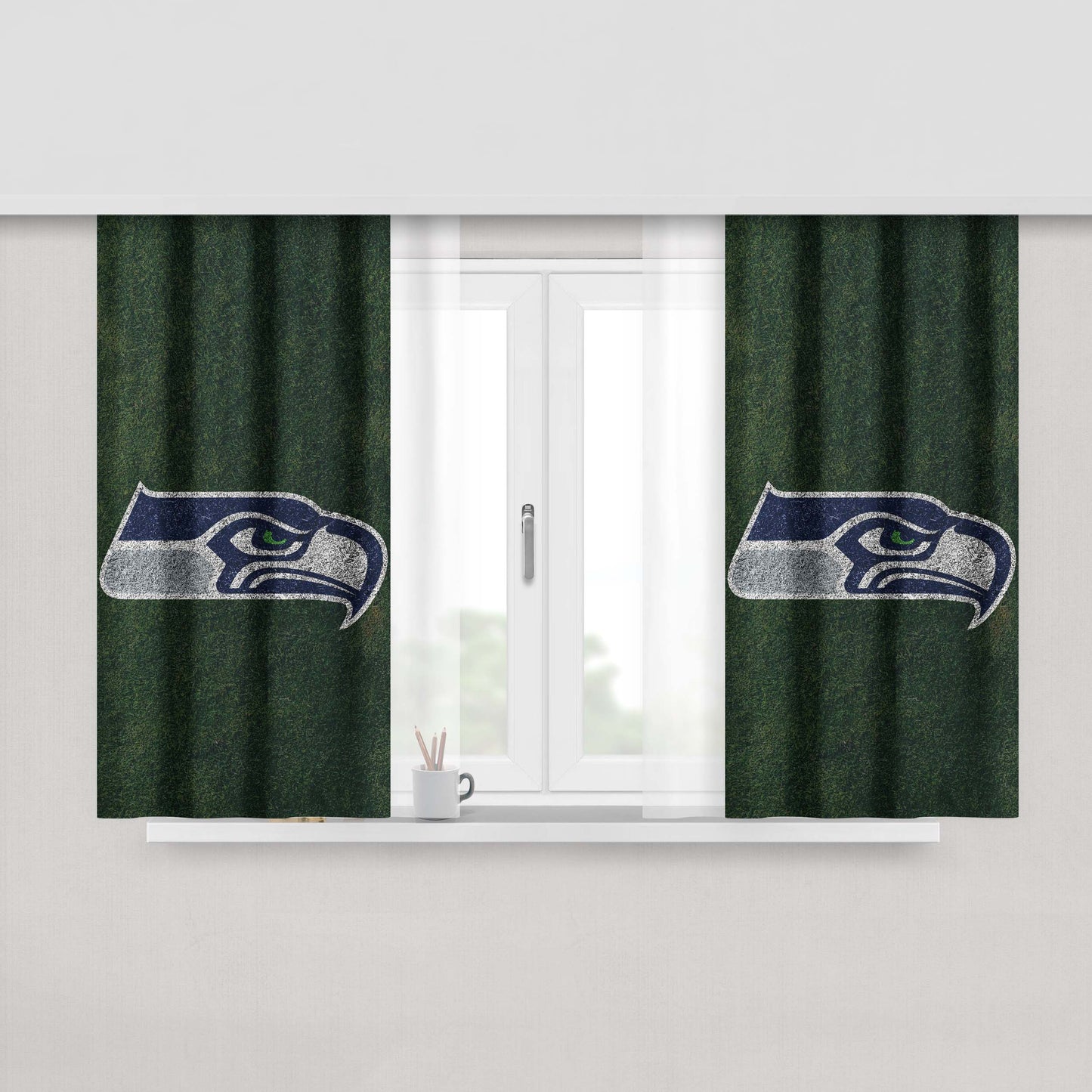 Green Seattle Seahawks Logo Peach Skin Window Curtains