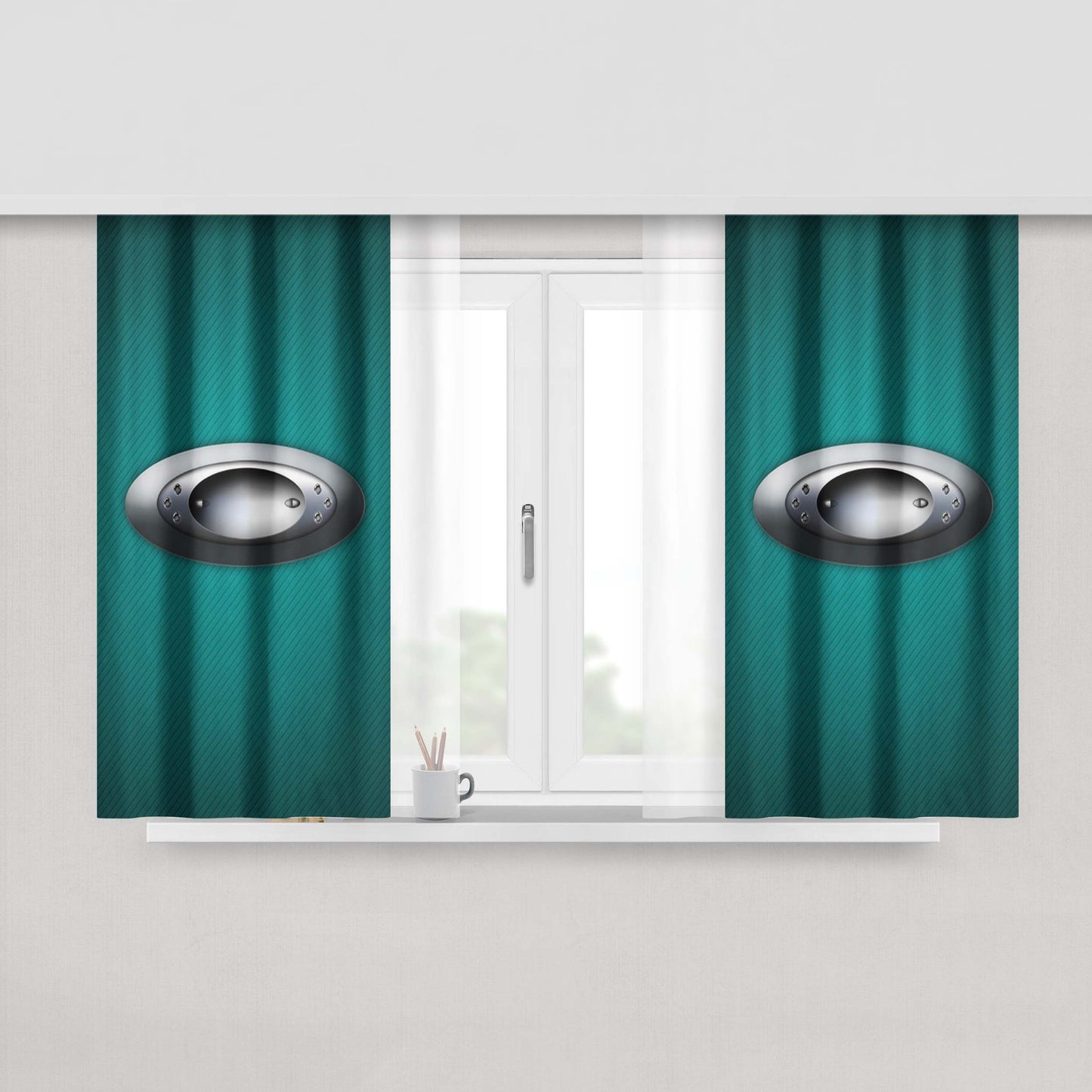 Green Tosca Oakley Logo Peach Skin Window Curtains