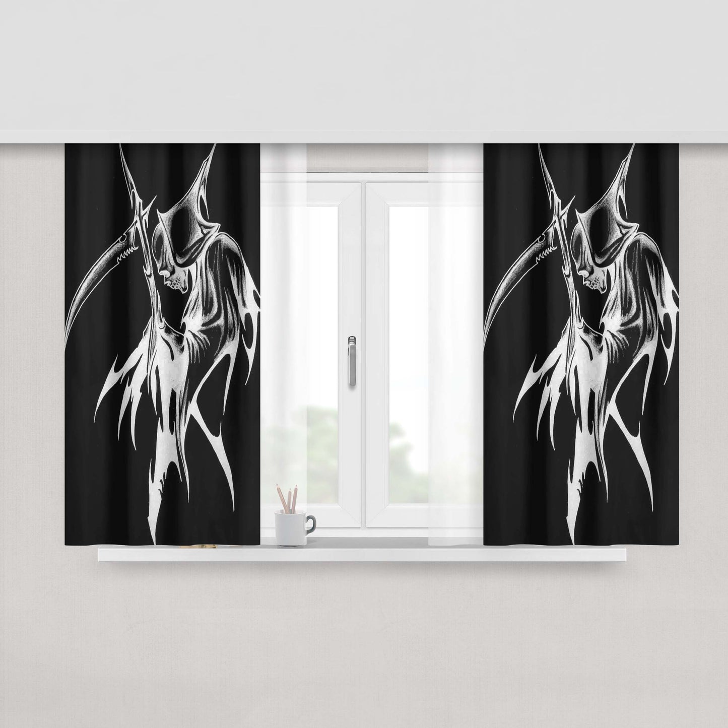 Grim Reaper Black Peach Skin Window Curtains