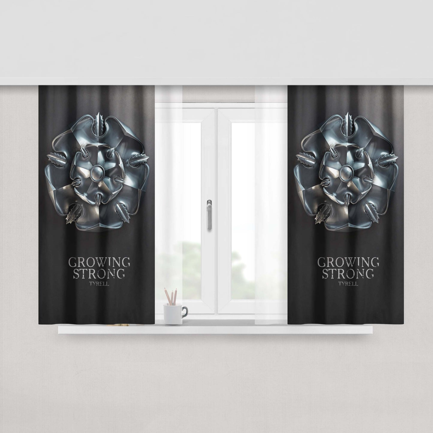 Growing Strong Tyrell Metal Logo Peach Skin Window Curtains