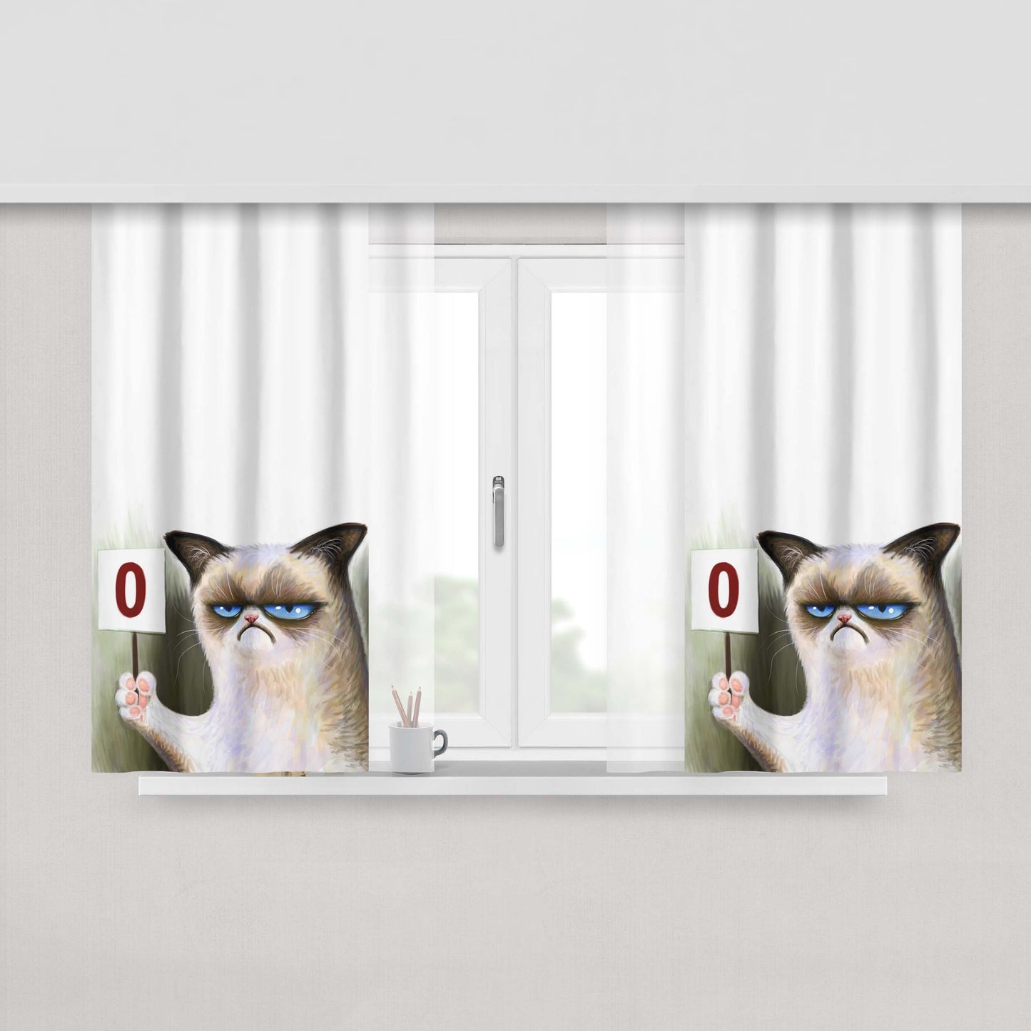 Grumpy Cat Art Zero Peach Skin Window Curtains