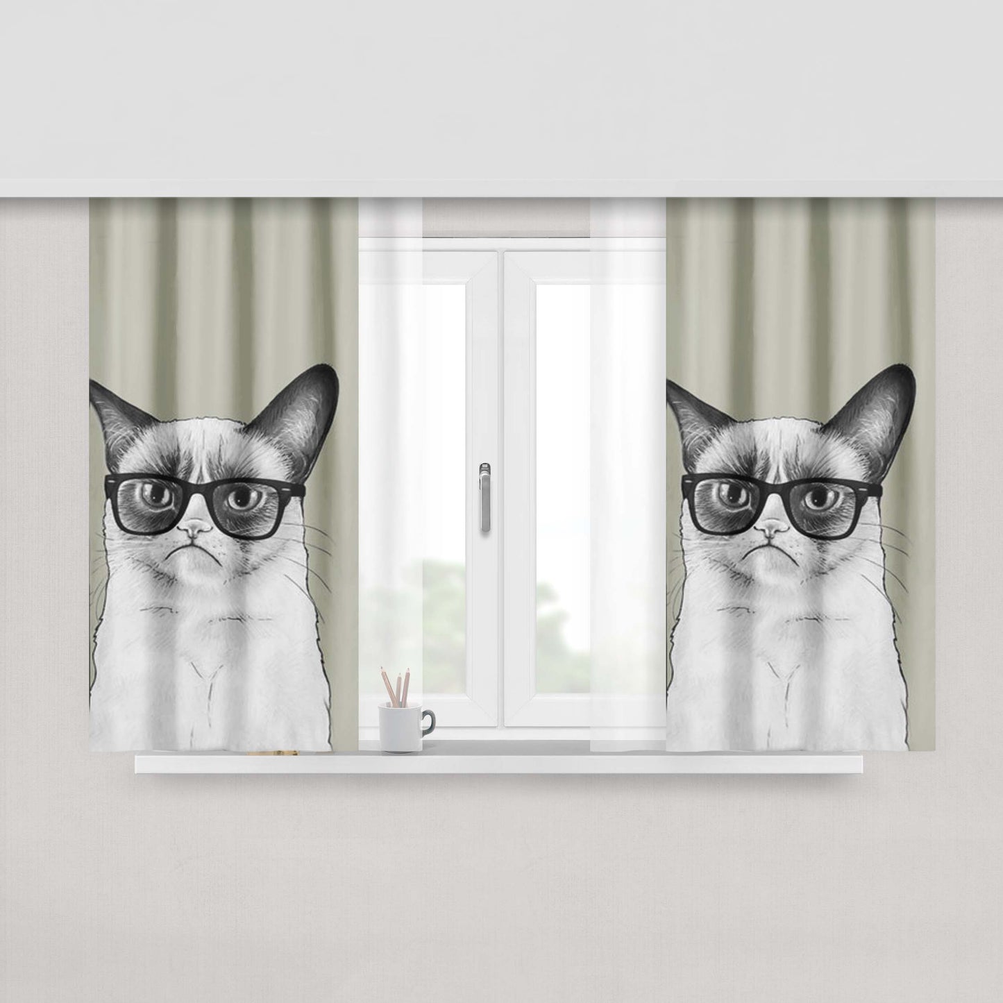 Grumpy Cat Glasses Peach Skin Window Curtains