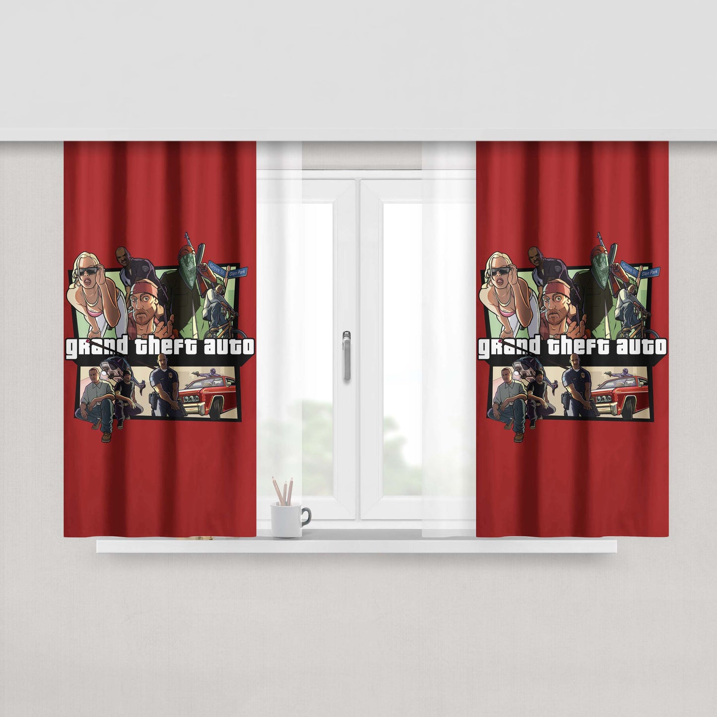 Gta Red Background Peach Skin Window Curtains