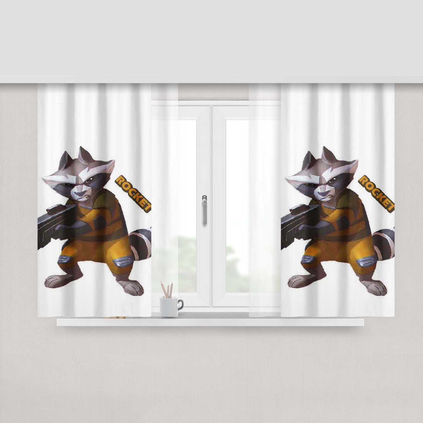 Guardian Of The Galaxy Rocket Peach Skin Window Curtains