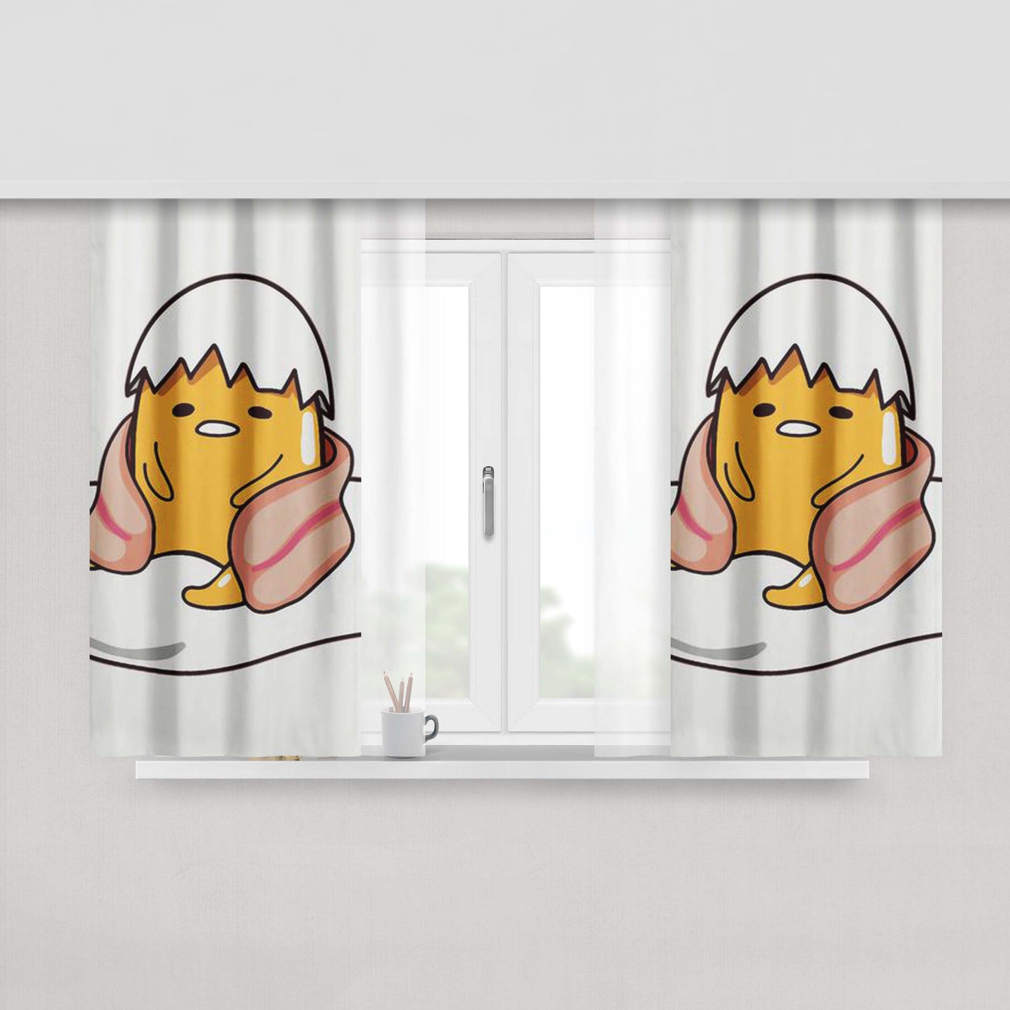 Gudetama Love Bacon Peach Skin Window Curtains