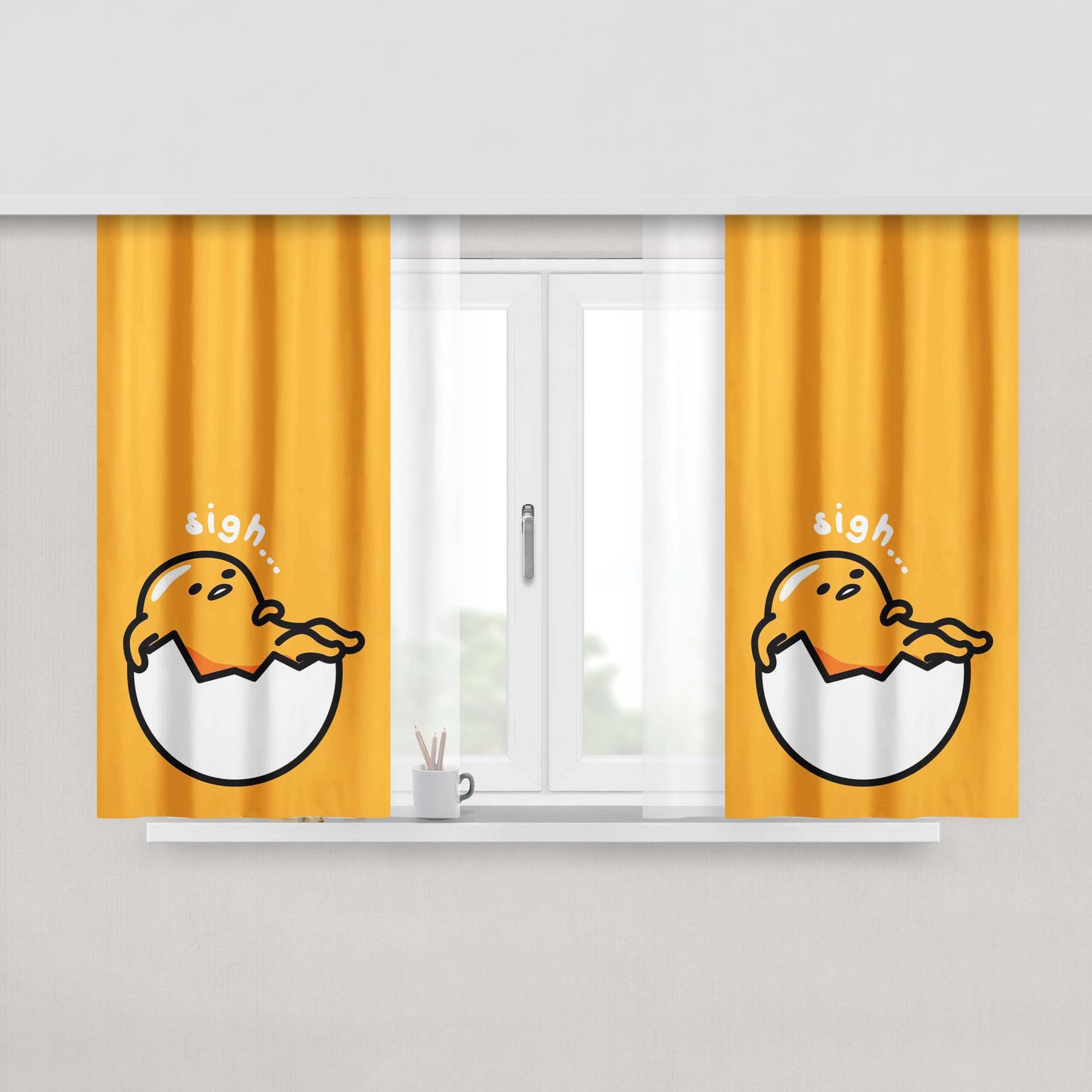 Gudetama Sigh Lazy Egg Peach Skin Window Curtains